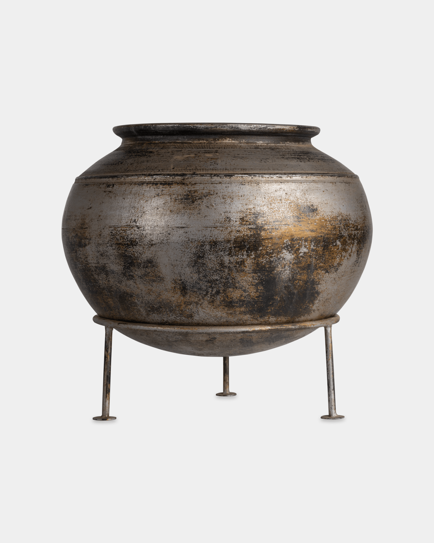 Large Noor Clay Pot (14"x12") - Marble Lotus - Large Noor Clay Pot (14"x12") - Marble Lotus - Silver Clay Pot with Iron Stand 14x12