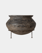 Large Raat Clay Pot (14"x10") - Marble Lotus - Large Raat Clay Pot (14"x10") - Marble Lotus - Black Clay Pot with Iron Stand 14x10