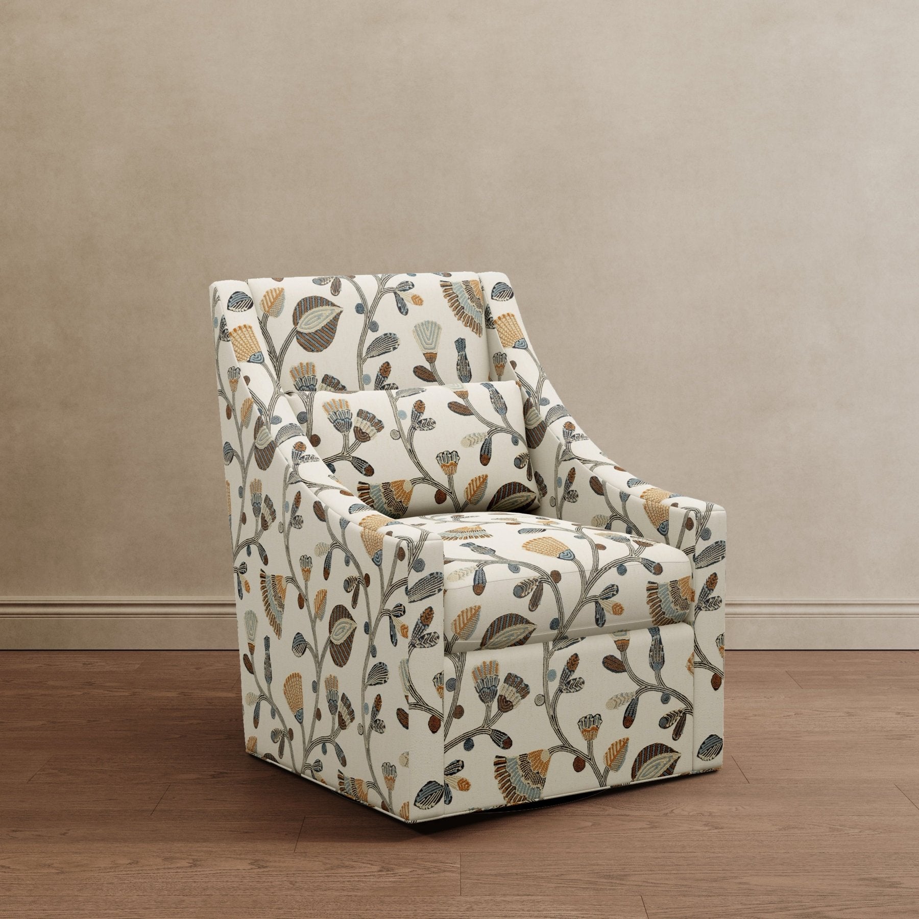 Lotus Lounger Swivel Chair Floral Embroidered - Marble Lotus - Lotus Lounger Swivel Chair Floral Embroidered