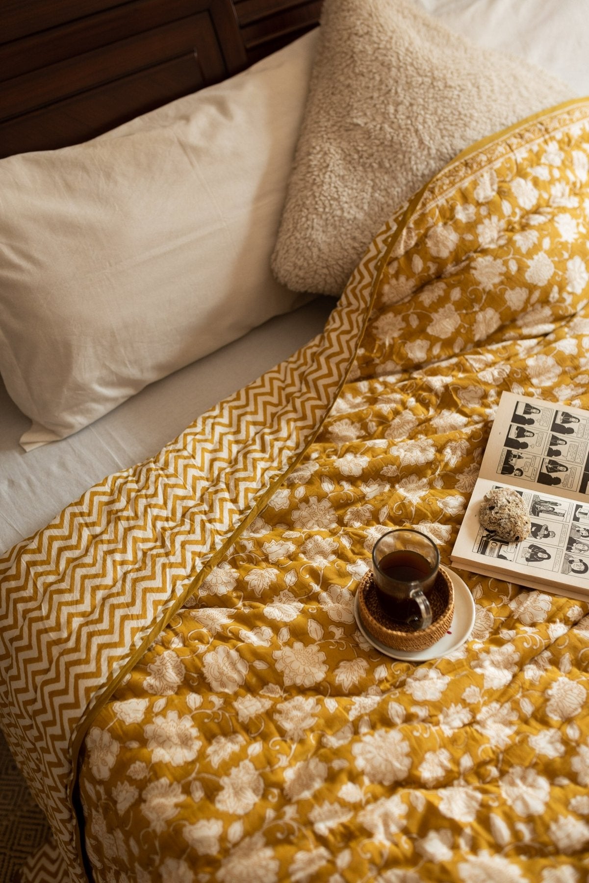 Lyla Block Printed Quilt - Marble Lotus - Lyla Block Printed Quilt