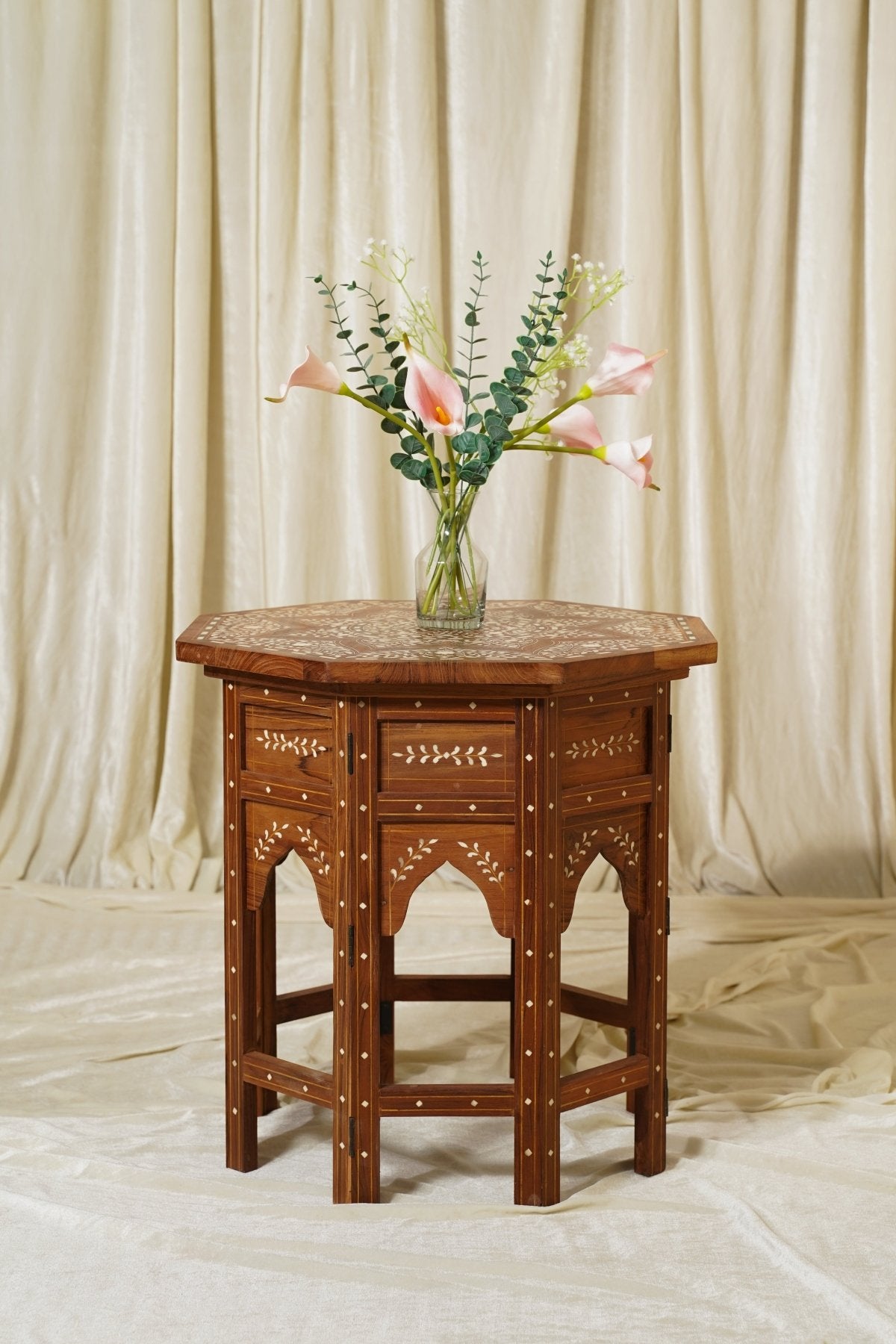 Maharani Bone Inlay Side Table - Marble Lotus - Maharani Bone Inlay Side Table