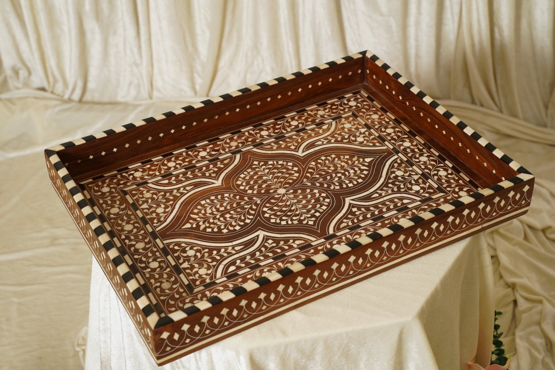 Maharani Carved Heritage Tray - Marble Lotus - Maharani Carved Heritage Tray
