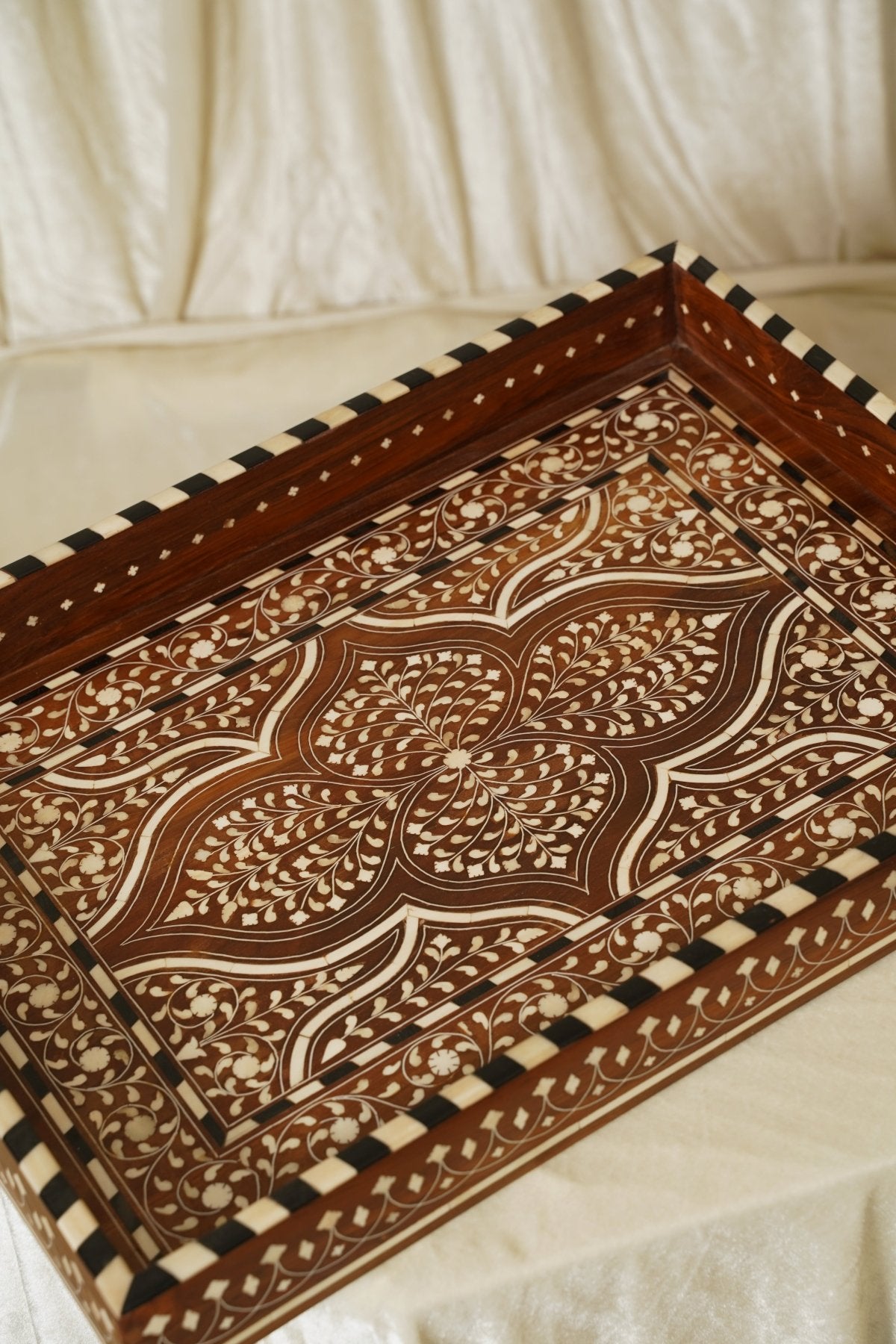 Maharani Carved Heritage Tray - Marble Lotus - Maharani Carved Heritage Tray