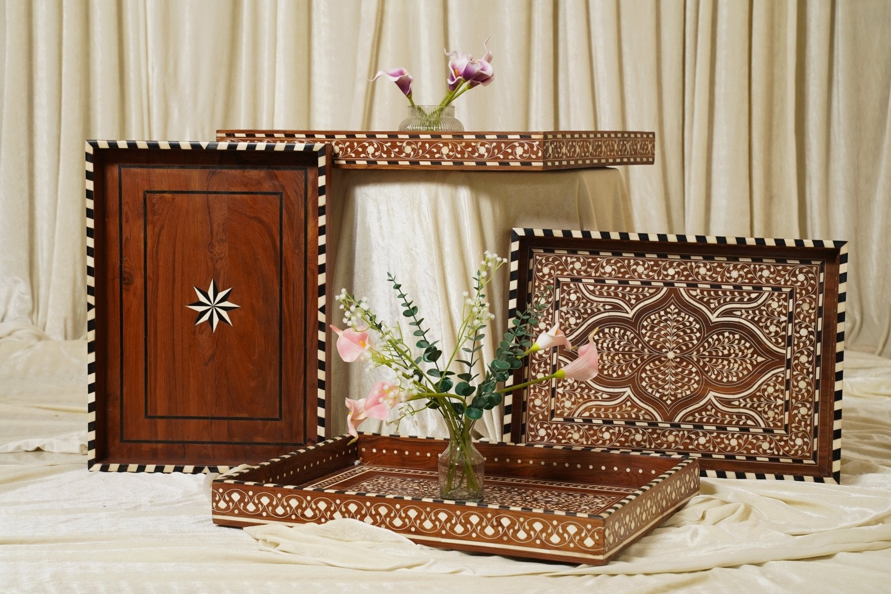 Maharani Carved Heritage Tray - Marble Lotus - Maharani Carved Heritage Tray