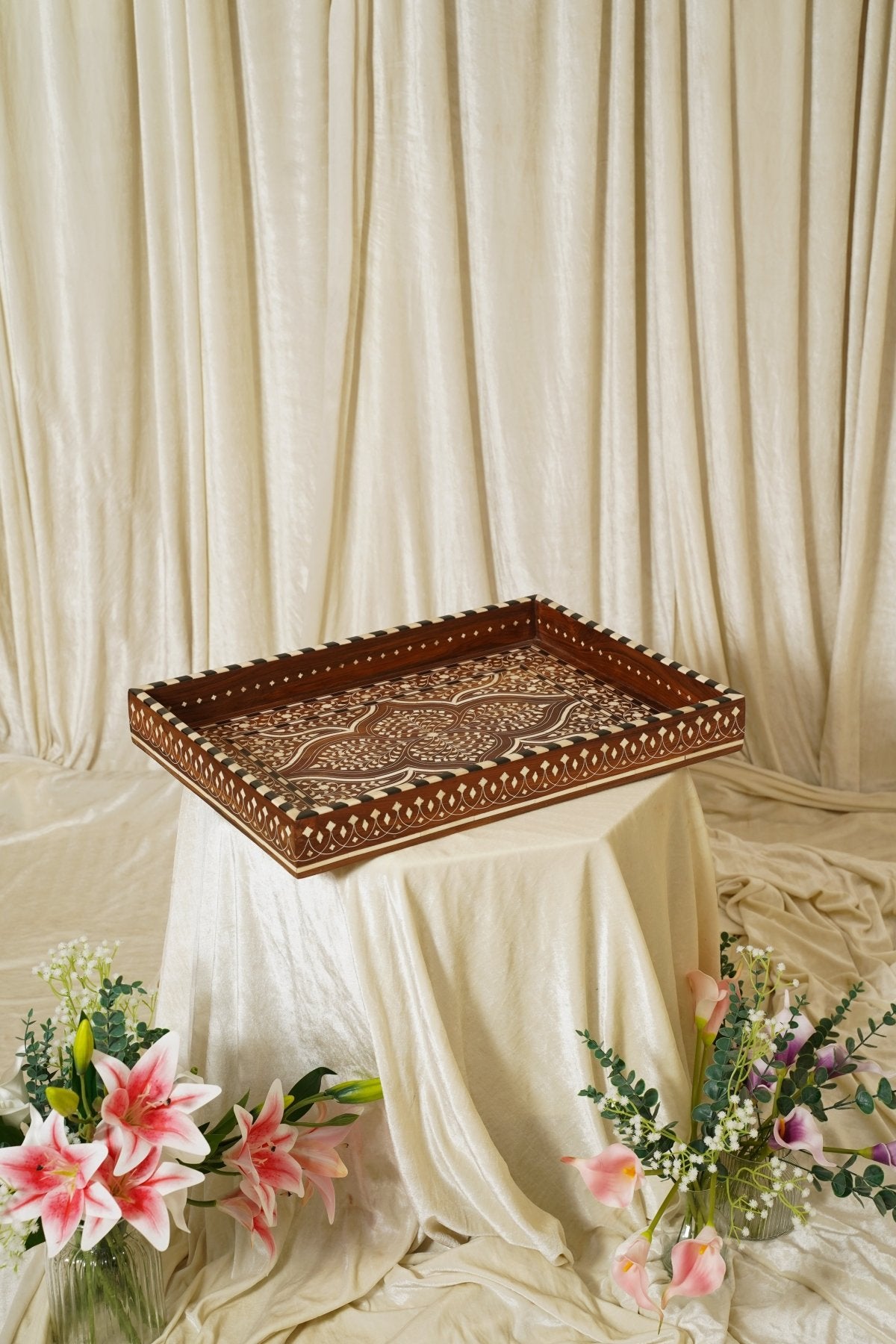 Maharani Carved Heritage Tray - Marble Lotus - Maharani Carved Heritage Tray