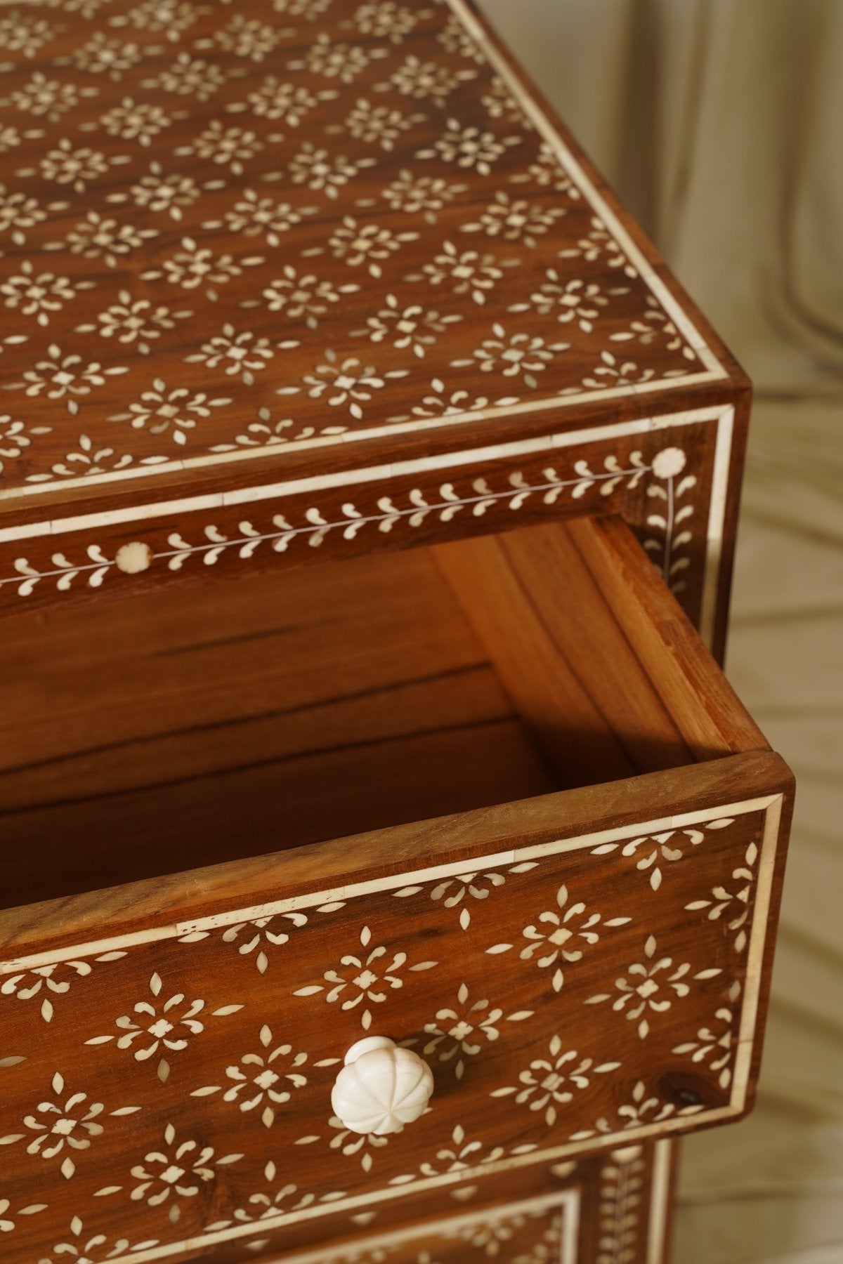 Maharani Heritage Extra Wide Nightstand 36 in - Marble Lotus - Maharani Heritage Extra Wide Nightstand 36 in
