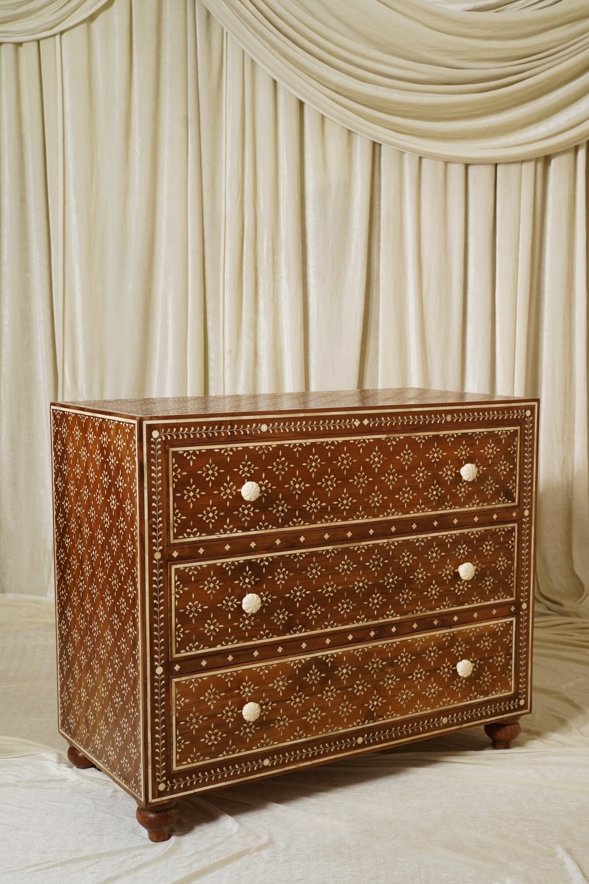 Maharani Heritage Extra Wide Nightstand 36 in - Marble Lotus - Maharani Heritage Extra Wide Nightstand 36 in