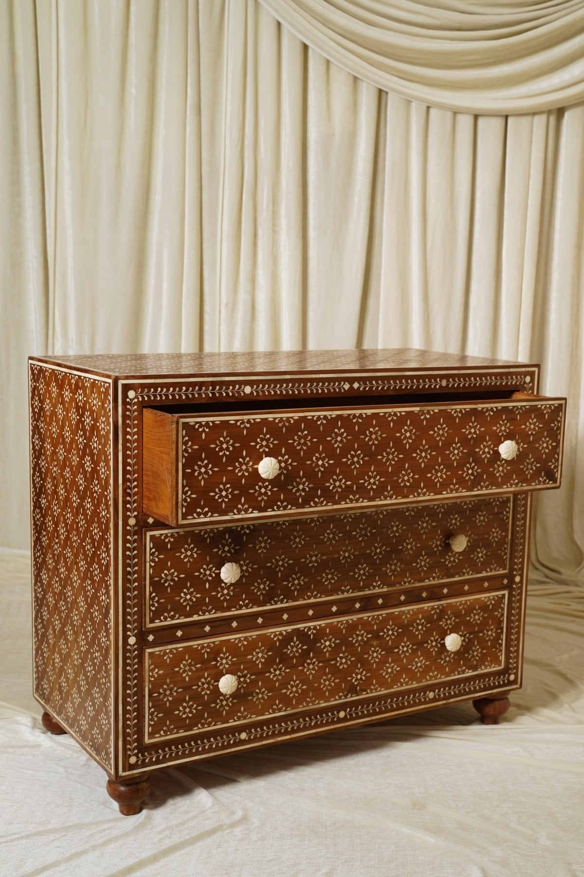Maharani Heritage Extra Wide Nightstand 36 in - Marble Lotus - Maharani Heritage Extra Wide Nightstand 36 in