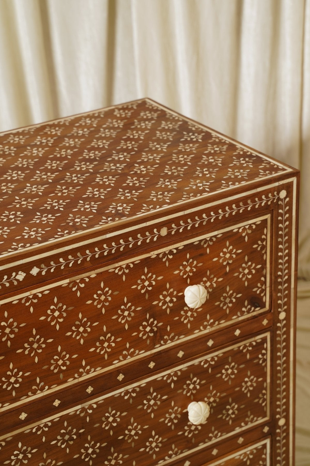 Maharani Heritage Extra Wide Nightstand 36 in - Marble Lotus - Maharani Heritage Extra Wide Nightstand 36 in