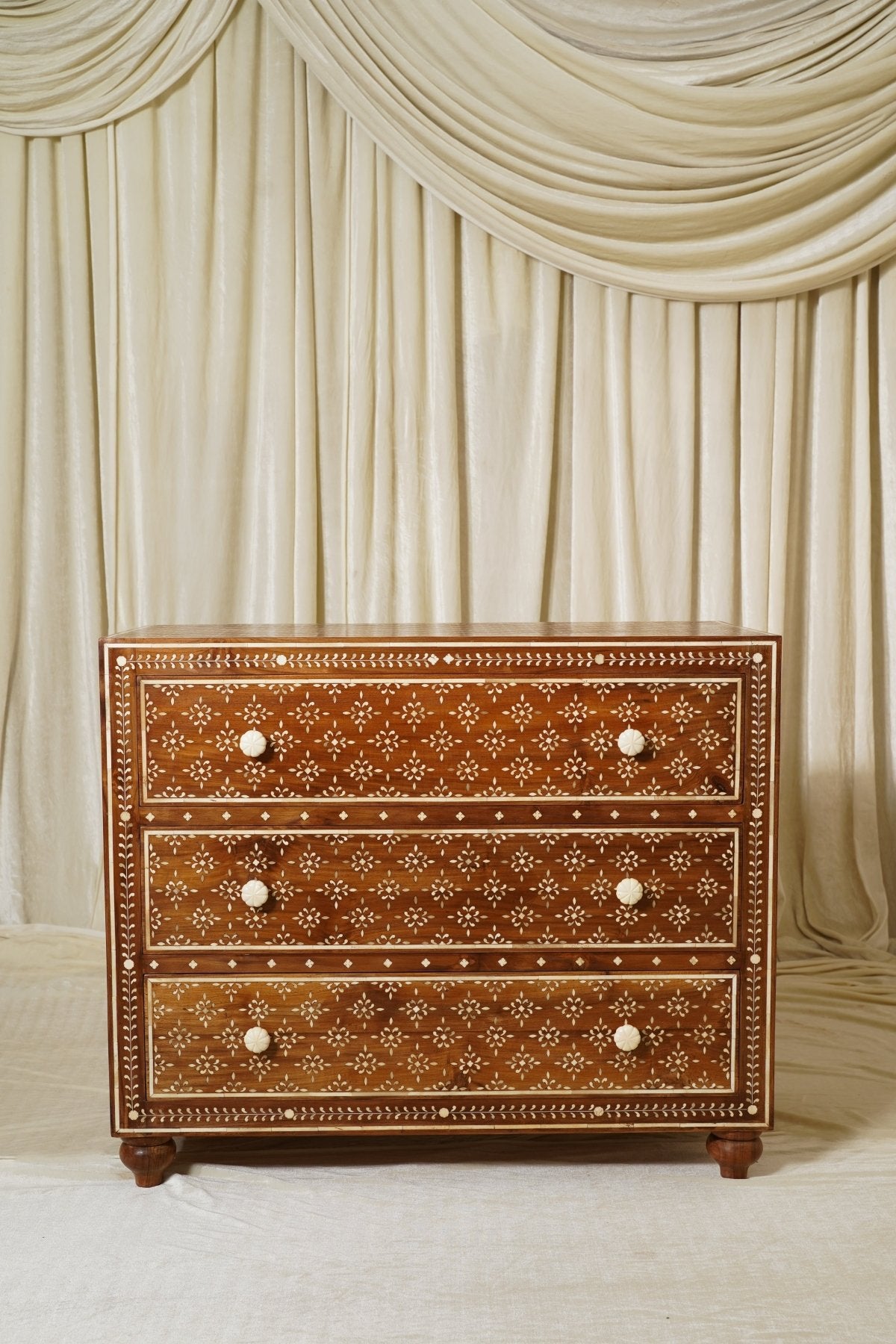 Maharani Heritage Extra Wide Nightstand 36 in - Marble Lotus - Maharani Heritage Extra Wide Nightstand 36 in