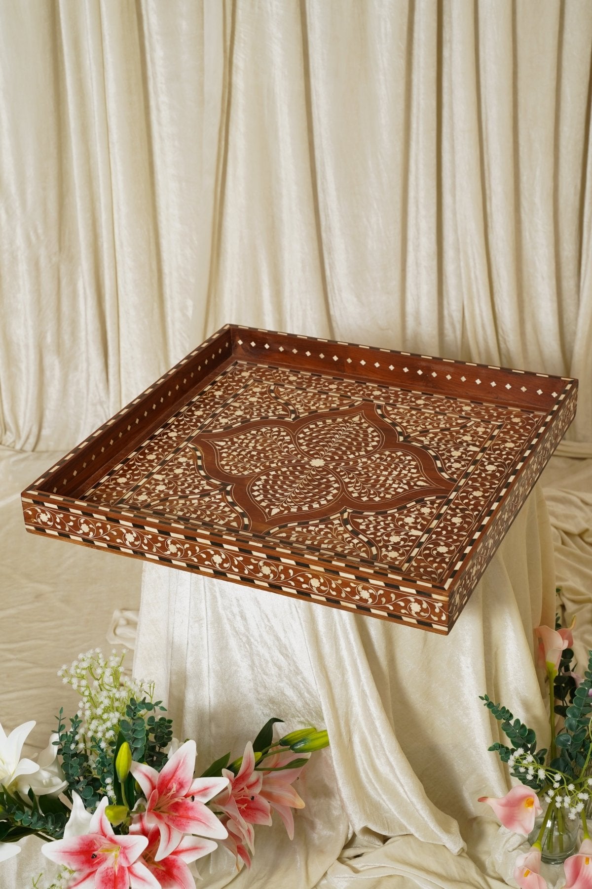 Maharani Mosaic Tray - Marble Lotus - Maharani Mosaic Tray