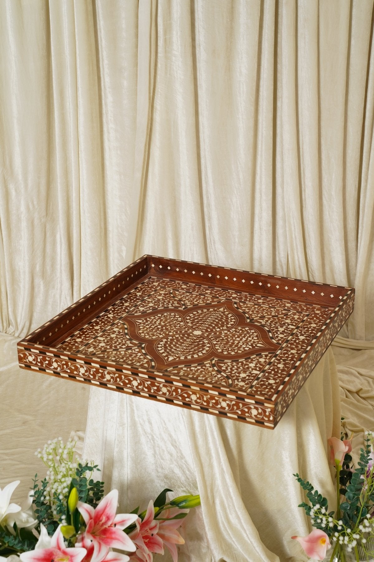 Maharani Mosaic Tray - Marble Lotus - Maharani Mosaic Tray