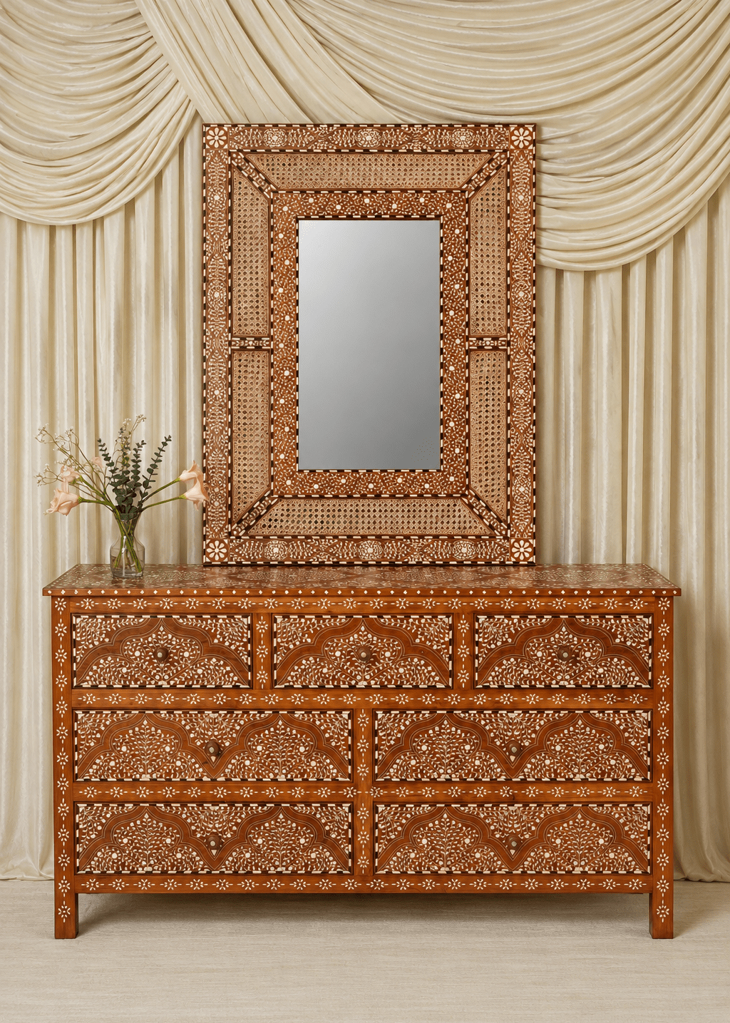 Maharani Regal 7-Drawer Dresser - Marble Lotus - Maharani Regal 7-Drawer Dresser
