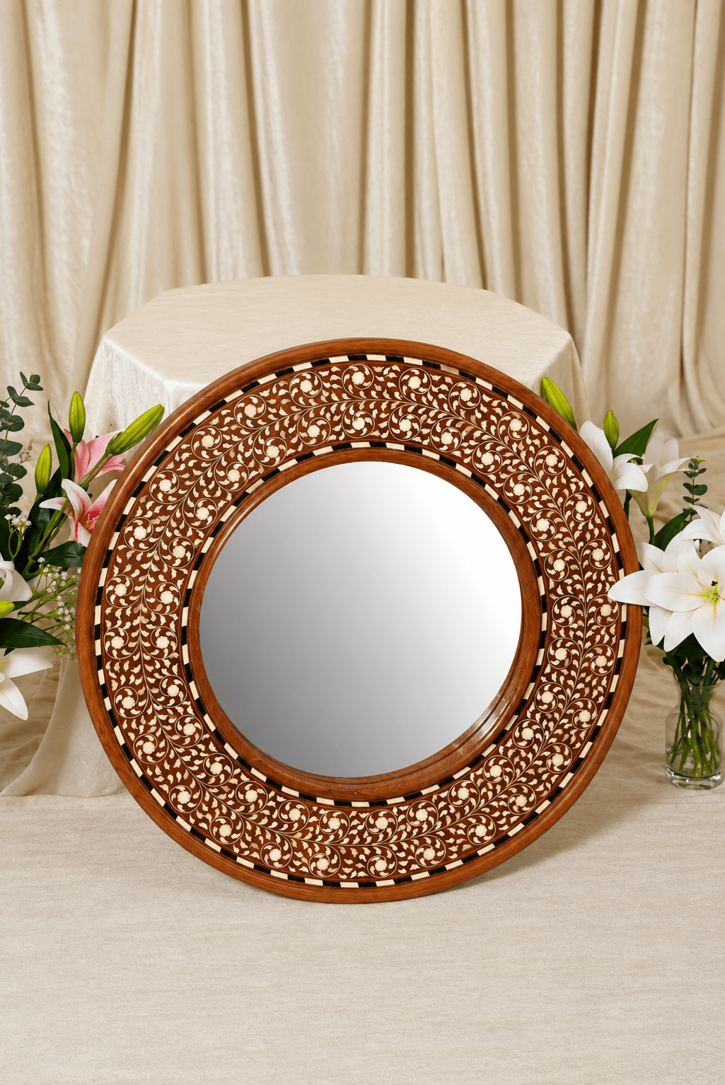 Maharani Sunburst Round Mirror 24 in - Marble Lotus - Maharani Sunburst Round Mirror 24 in