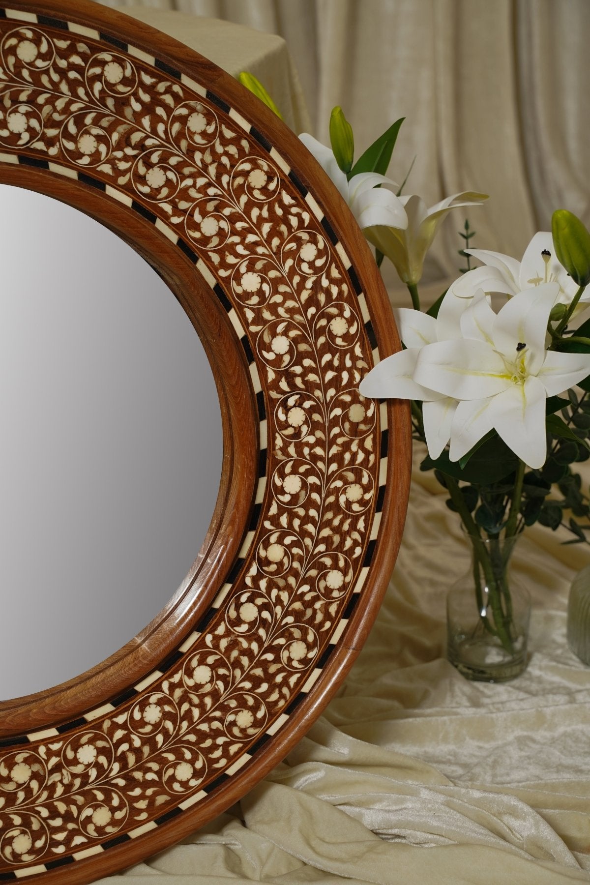 Maharani Sunburst Round Mirror 24 in - Marble Lotus - Maharani Sunburst Round Mirror 24 in