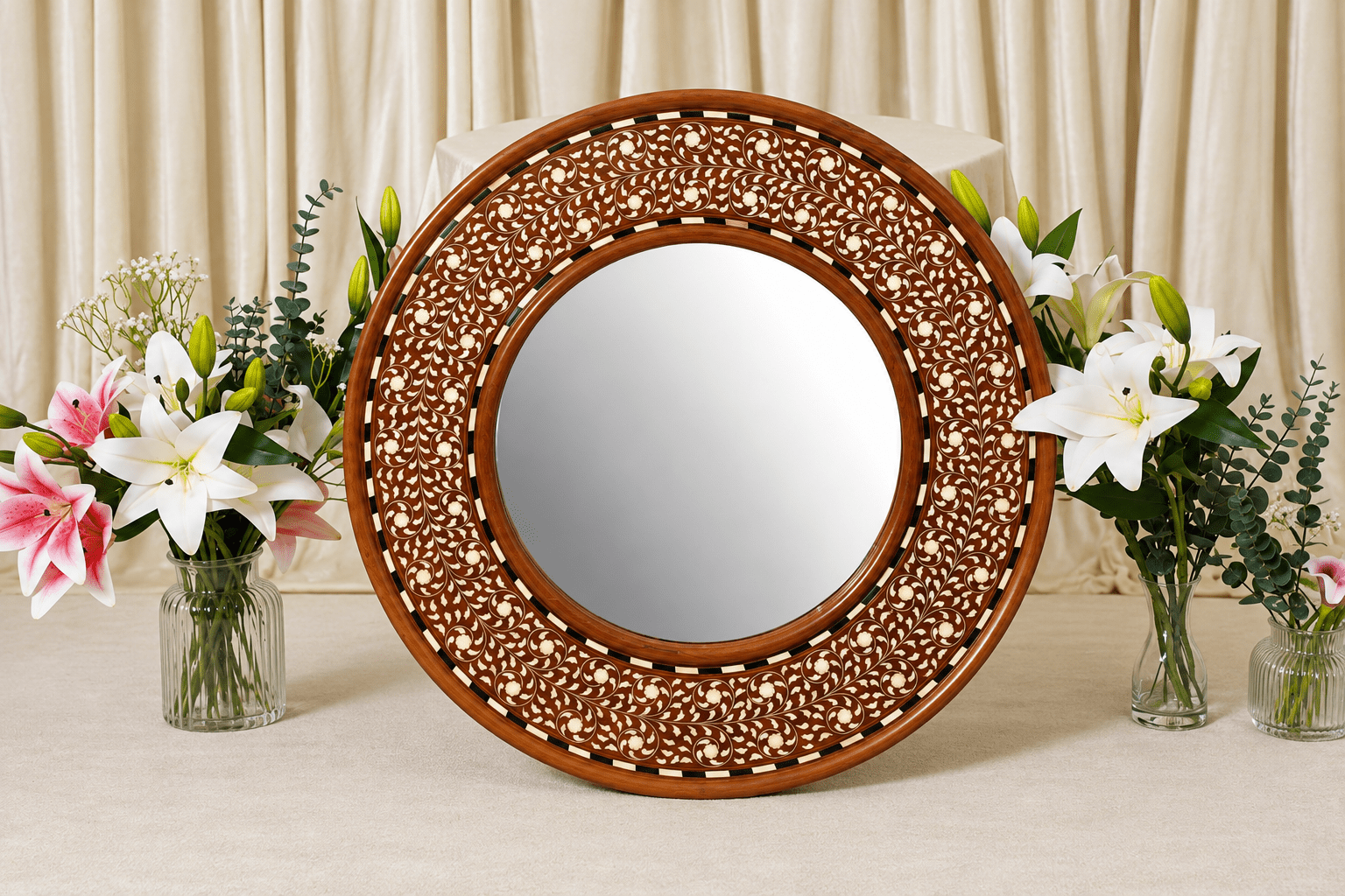 Maharani Sunburst Round Mirror 24 in - Marble Lotus - Maharani Sunburst Round Mirror 24 in