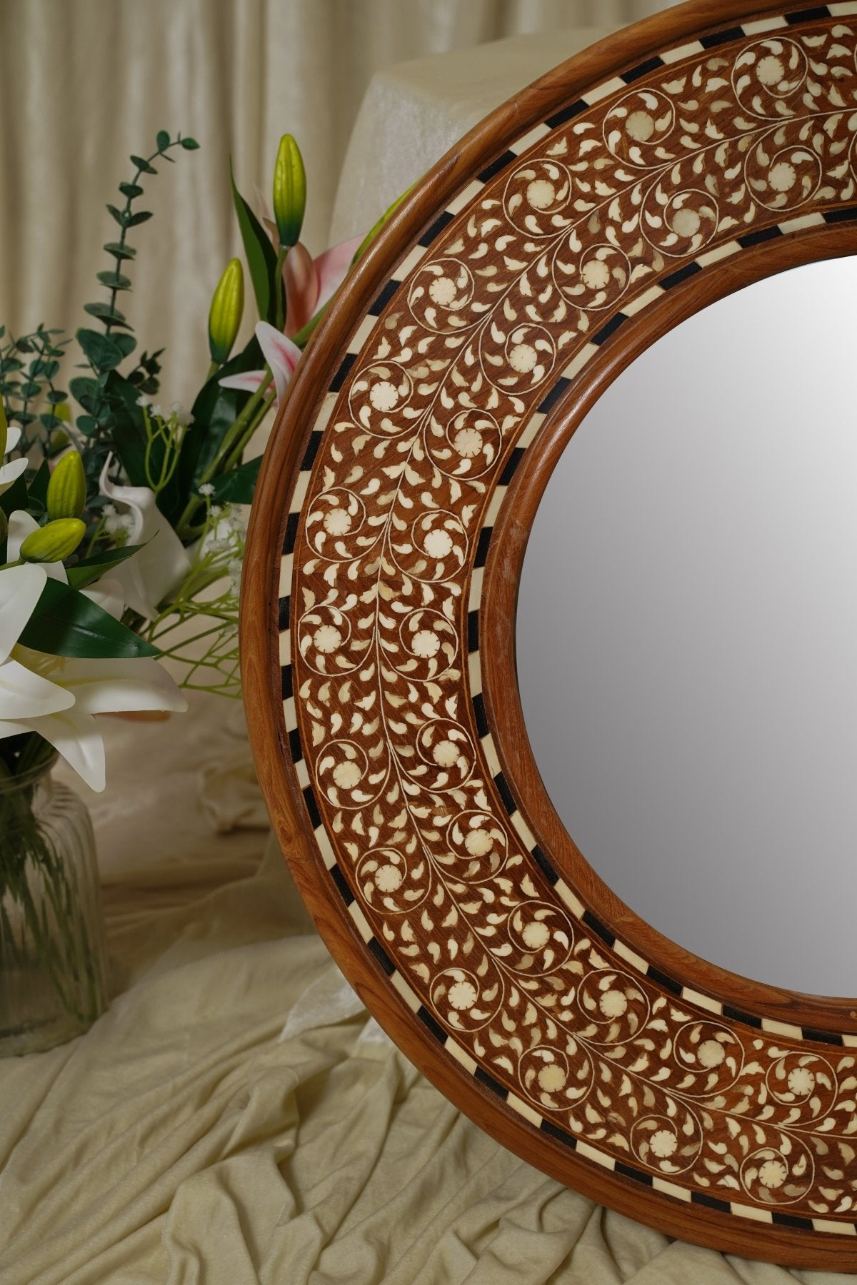 Maharani Sunburst Round Mirror 24 in - Marble Lotus - Maharani Sunburst Round Mirror 24 in