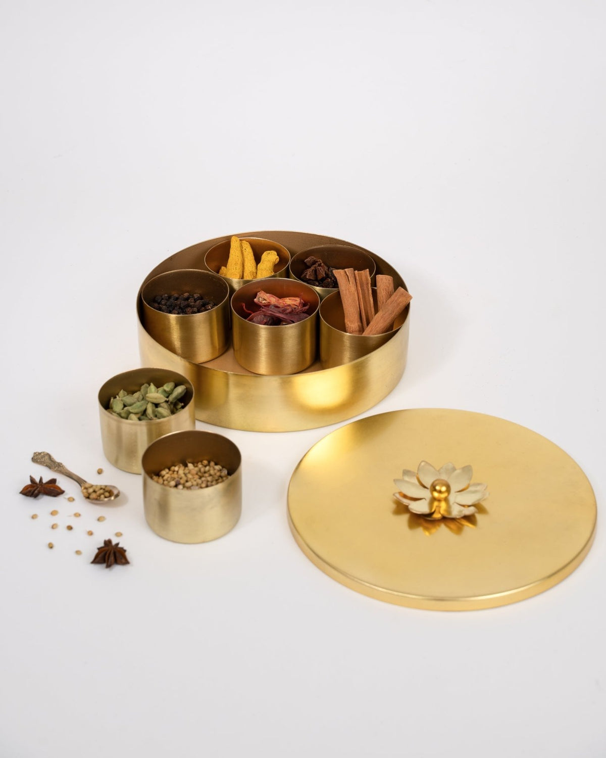 Organize Spices with Brass Masala Dabba | Marble Lotus