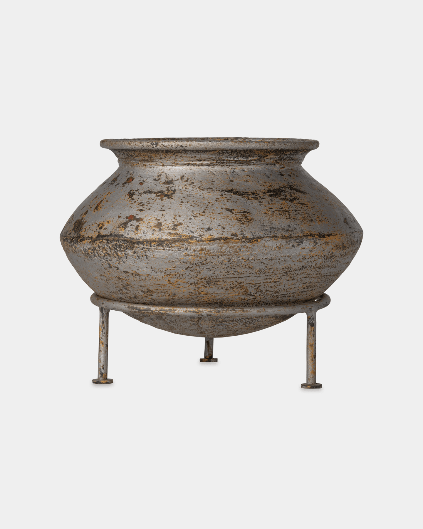 Medium Noor Clay Pot (9"x9") - Marble Lotus - Medium Noor Clay Pot (9"x9") - Marble Lotus - Iron Stand Bleach Finish