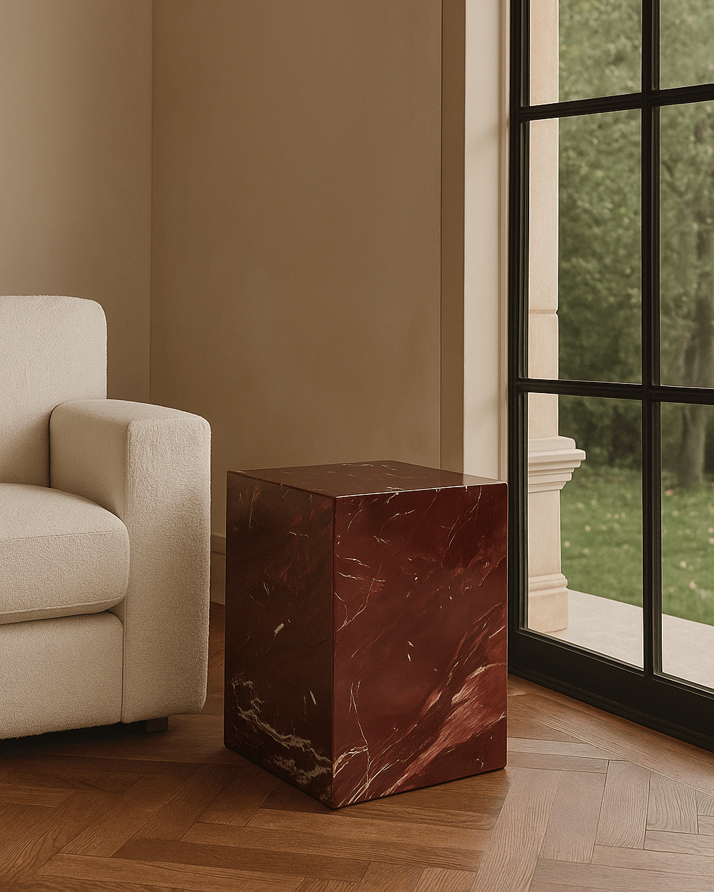 Metier Red Marble Side Table - Marble Lotus - Metier Red Marble Side Table
