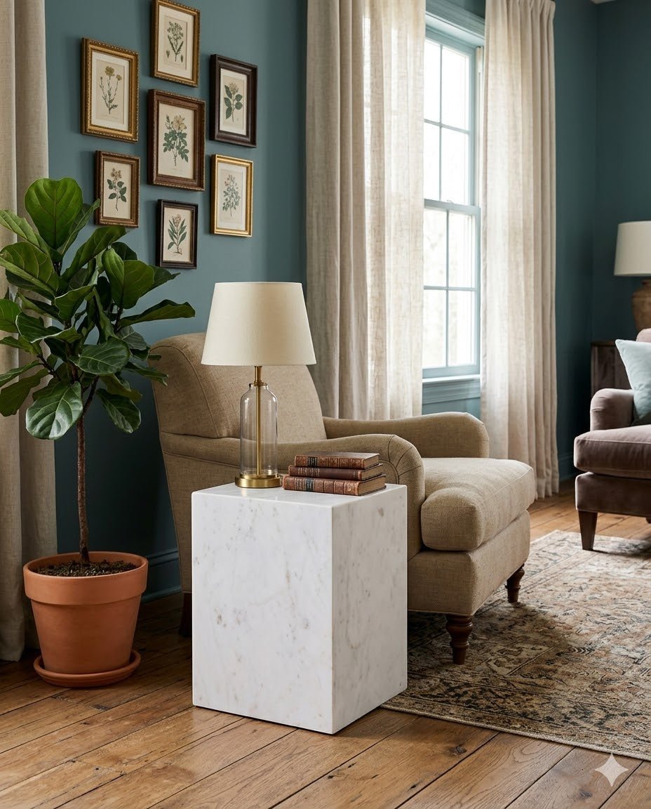 Metier White Marble Side Table - Marble Lotus - Metier White Marble Side Table