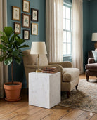Metier White Marble Side Table - Marble Lotus - Metier White Marble Side Table