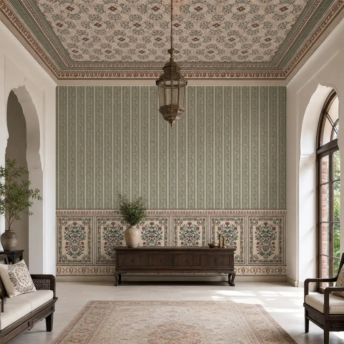 Miras Vintage Green Stripe Wallpaper - Marble Lotus - Miras Vintage Green Stripe Wallpaper