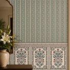 Miras Vintage Green Stripe Wallpaper - Marble Lotus - Miras Vintage Green Stripe Wallpaper