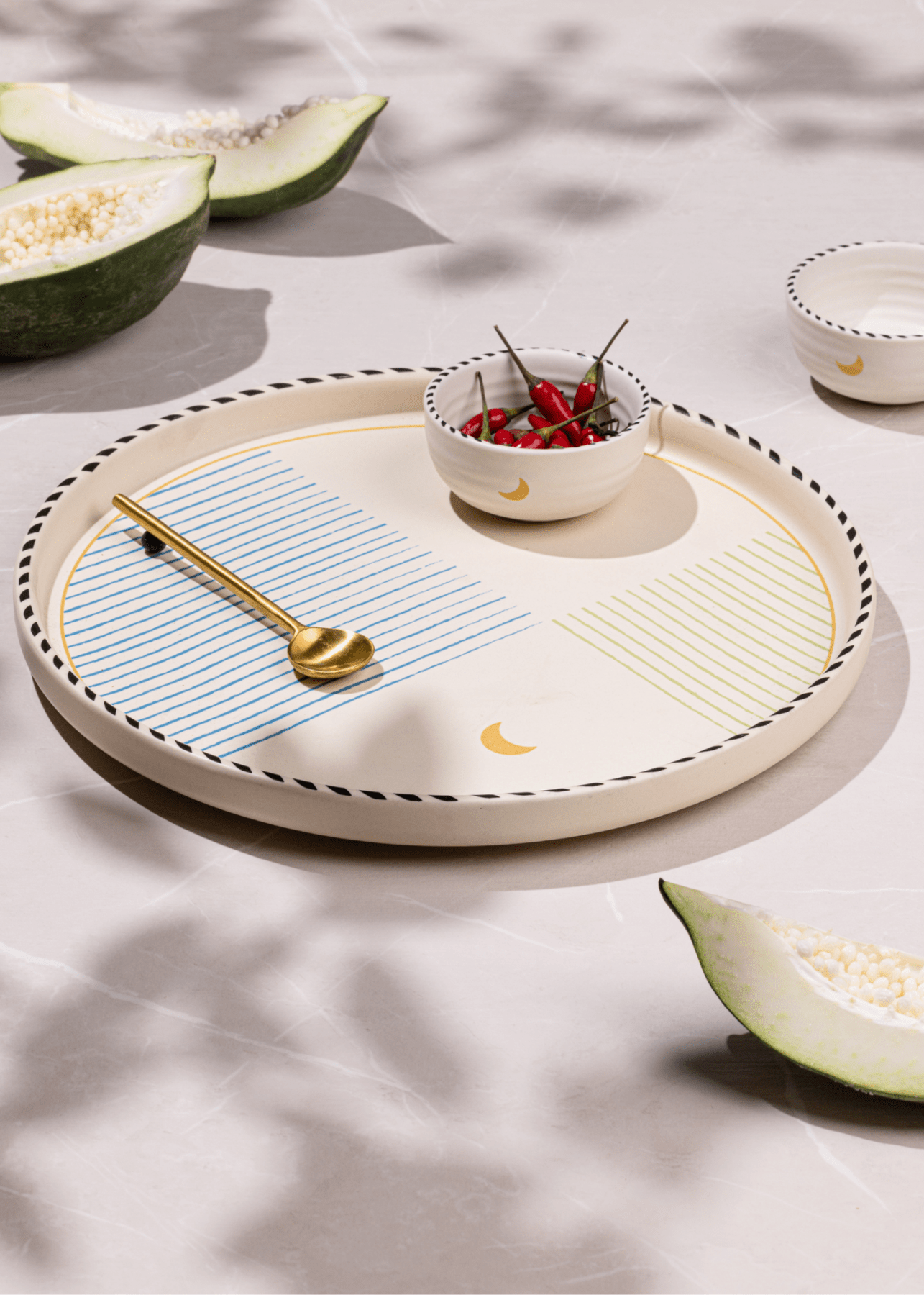 Mirissa Tall Edge Platter - Large - Marble Lotus - Mirissa Tall Edge Platter - Large