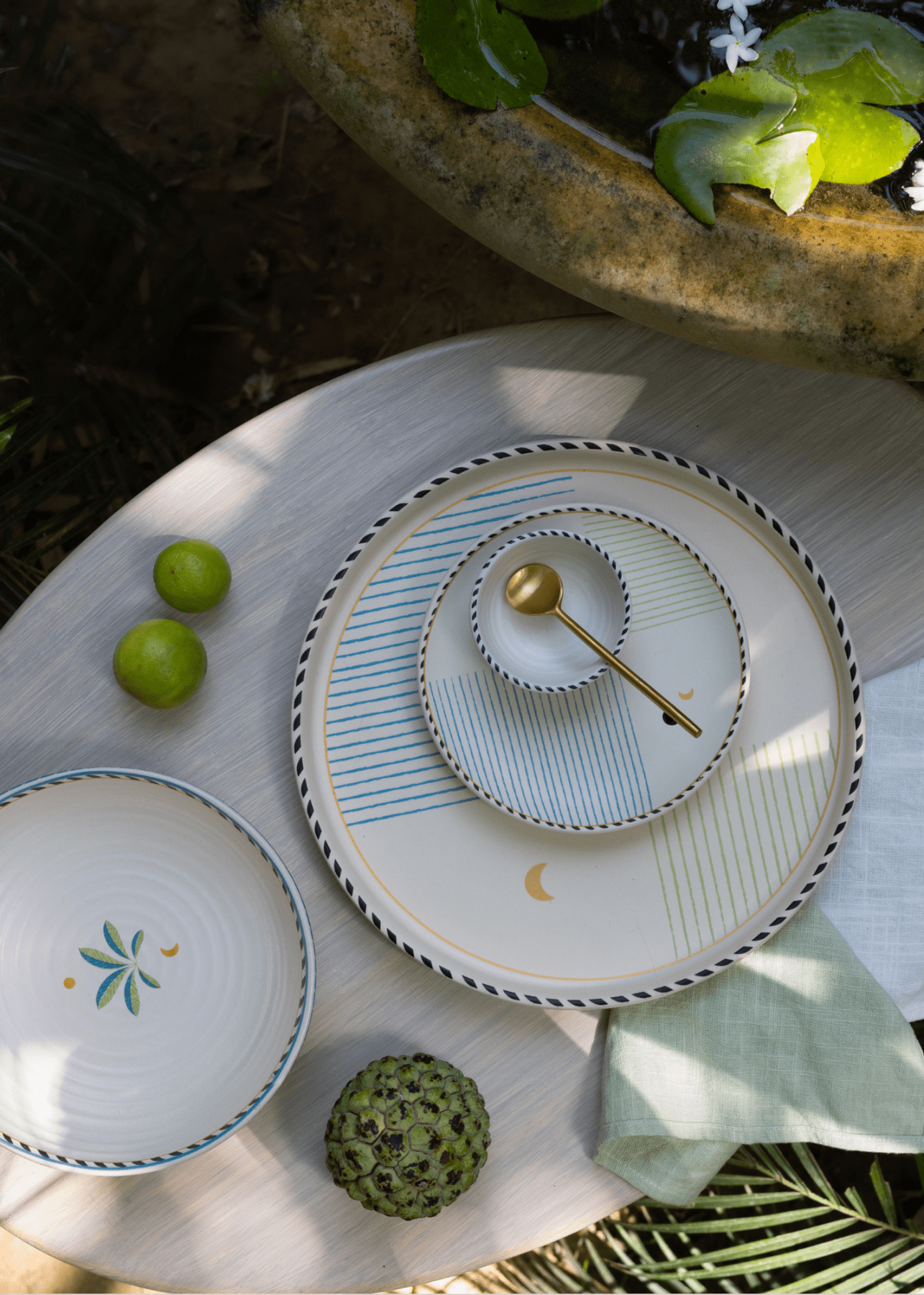 Mirissa Tall Edge Platter - Large - Marble Lotus - Mirissa Tall Edge Platter - Large