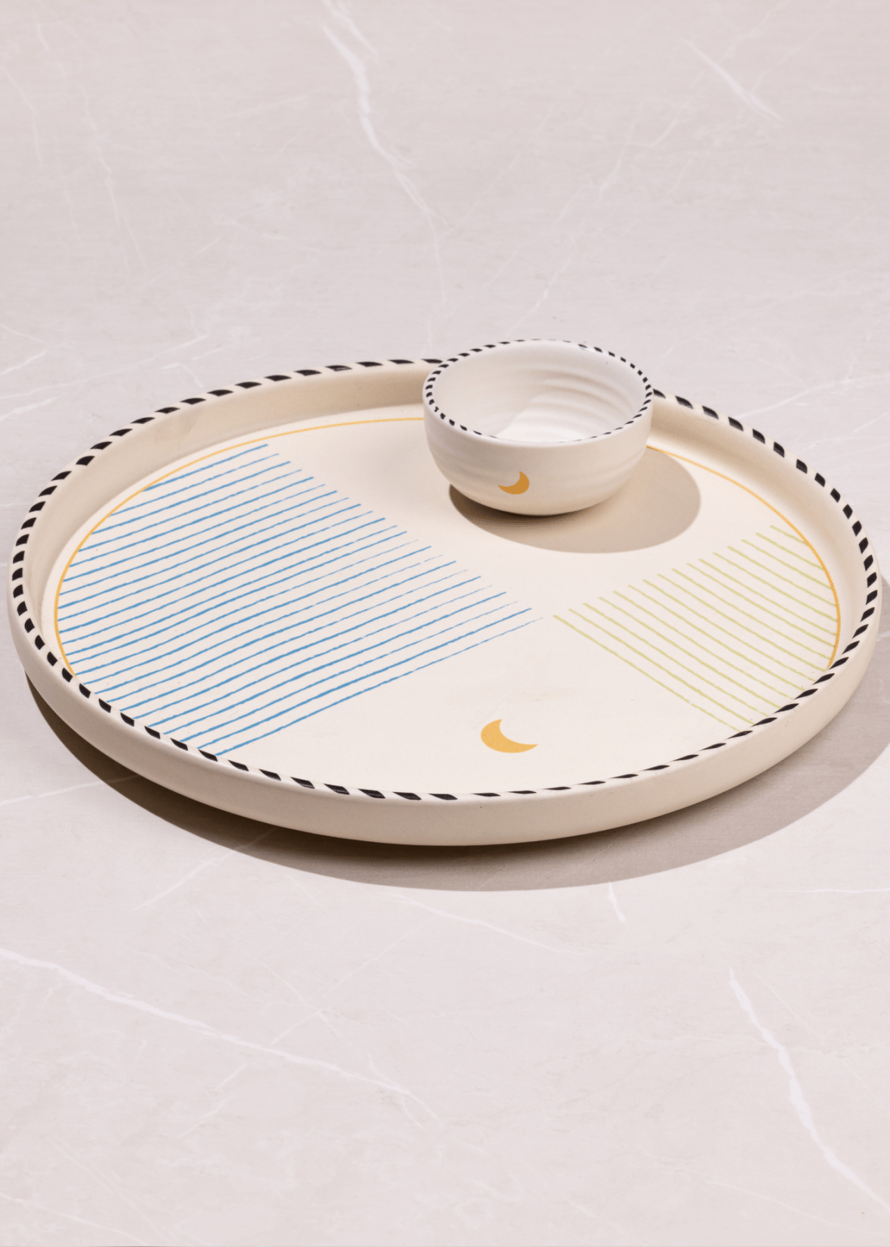 Mirissa Tall Edge Platter - Large - Marble Lotus - Mirissa Tall Edge Platter - Large
