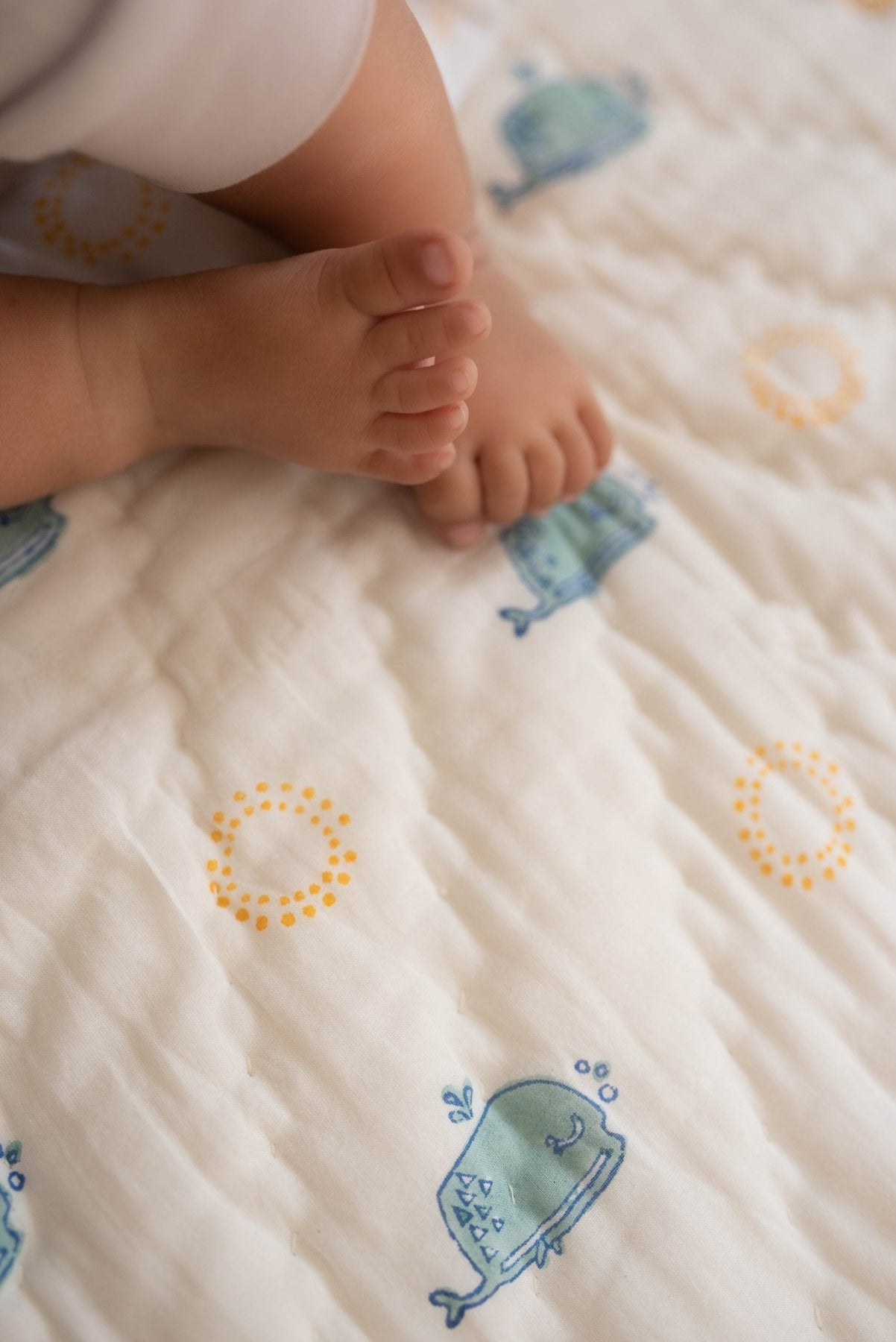Moana Block Printed Baby Quilt - Marble Lotus - Moana Block Printed Baby Quilt