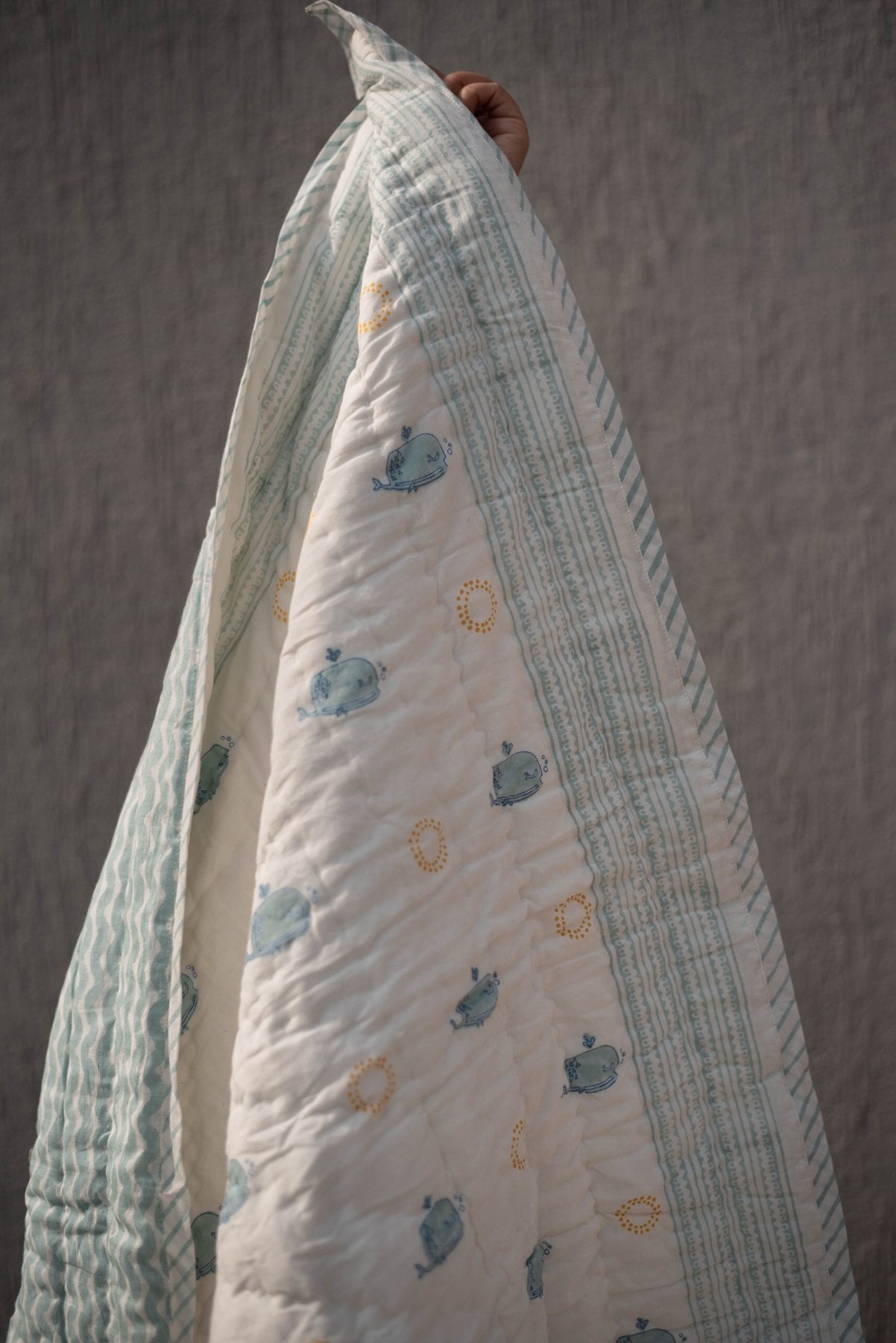 Moana Block Printed Baby Quilt - Marble Lotus - Moana Block Printed Baby Quilt