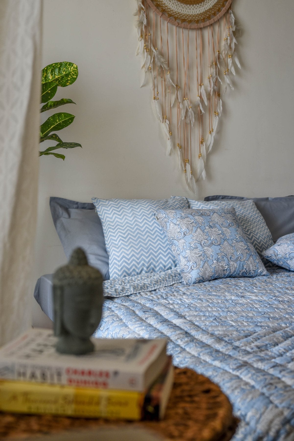 Mogra Block Printed Quilt - Marble Lotus - Mogra Block Printed Quilt
