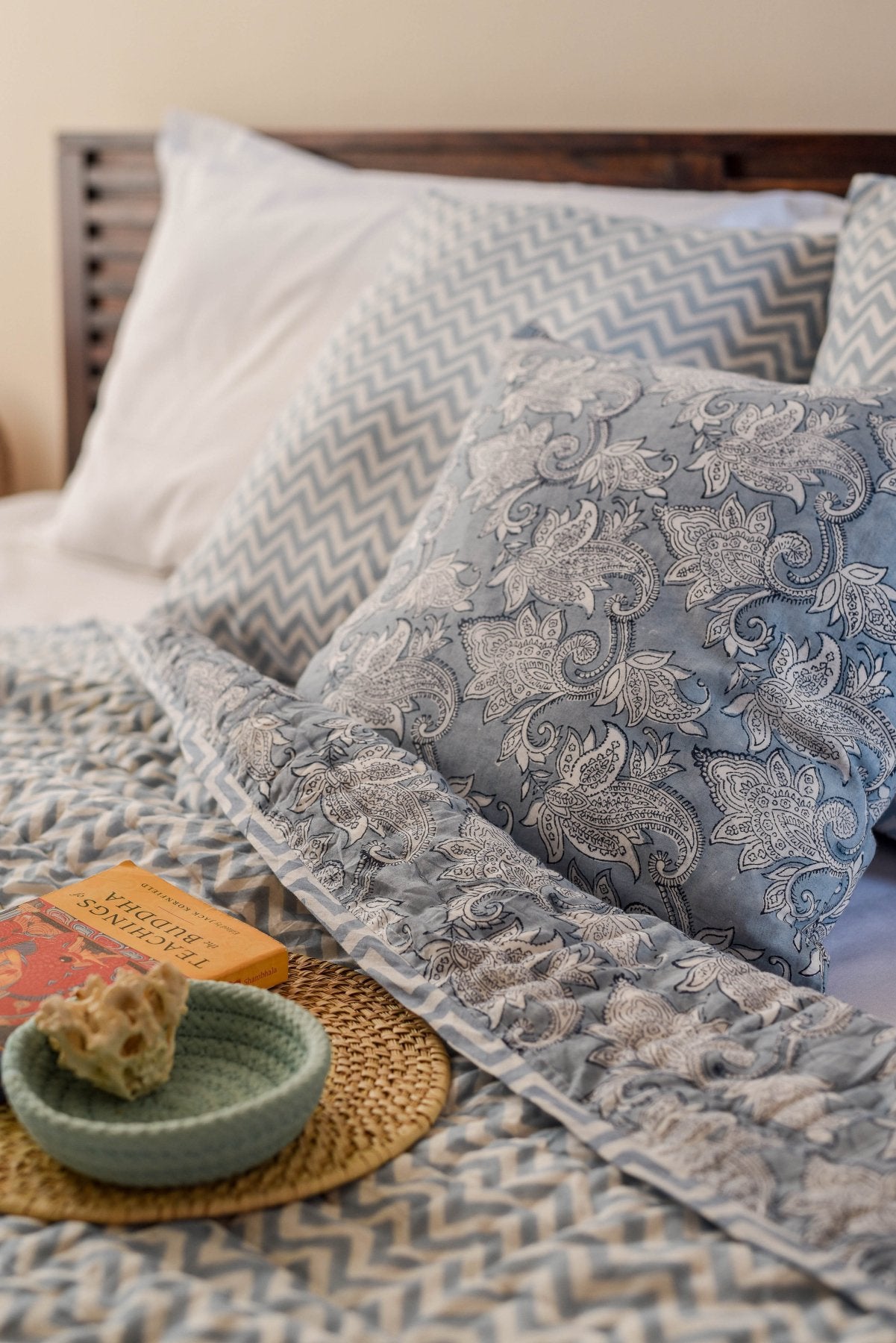 Mogra Block Printed Quilt - Marble Lotus - Mogra Block Printed Quilt