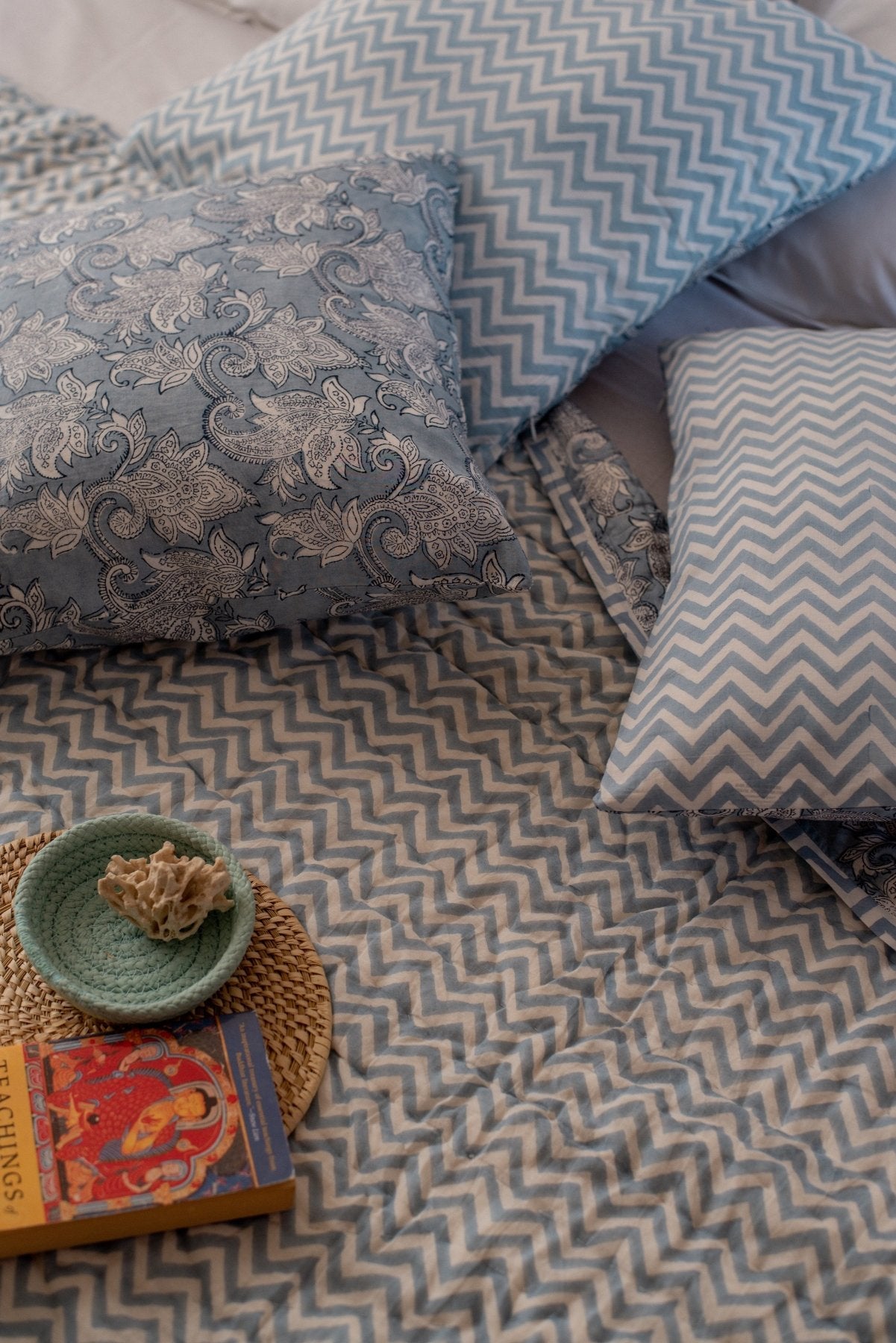 Mogra Block Printed Quilt - Marble Lotus - Mogra Block Printed Quilt