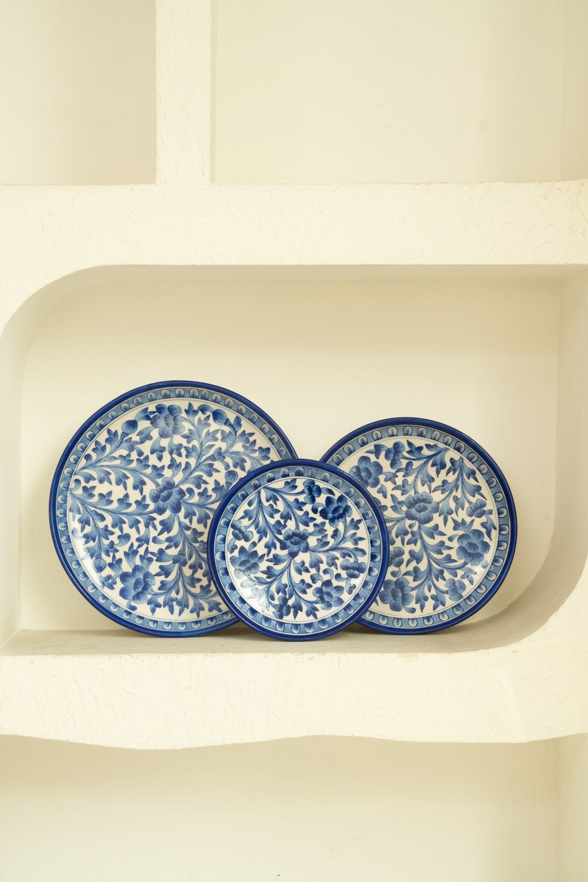 Navy Floral Jaipur Pottery Wall Plate 12" - Marble Lotus - Navy Floral Jaipur Pottery Wall Plate 12" - Marble Lotus