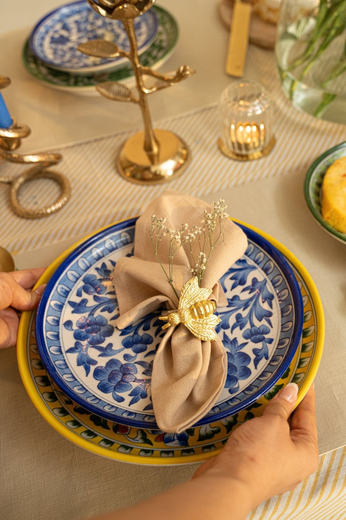 Navy Floral Jaipur Pottery Wall Plate 8" - Marble Lotus - Navy Floral Jaipur Pottery Wall Plate 8" - Marble Lotus