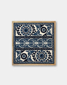 Navy Framed Suzani Textile 16x16" - Marble Lotus - Navy Framed Suzani Textile 16x16" - Marble Lotus - Suzani Textile | Blue Framed Textile Art 16x16"
