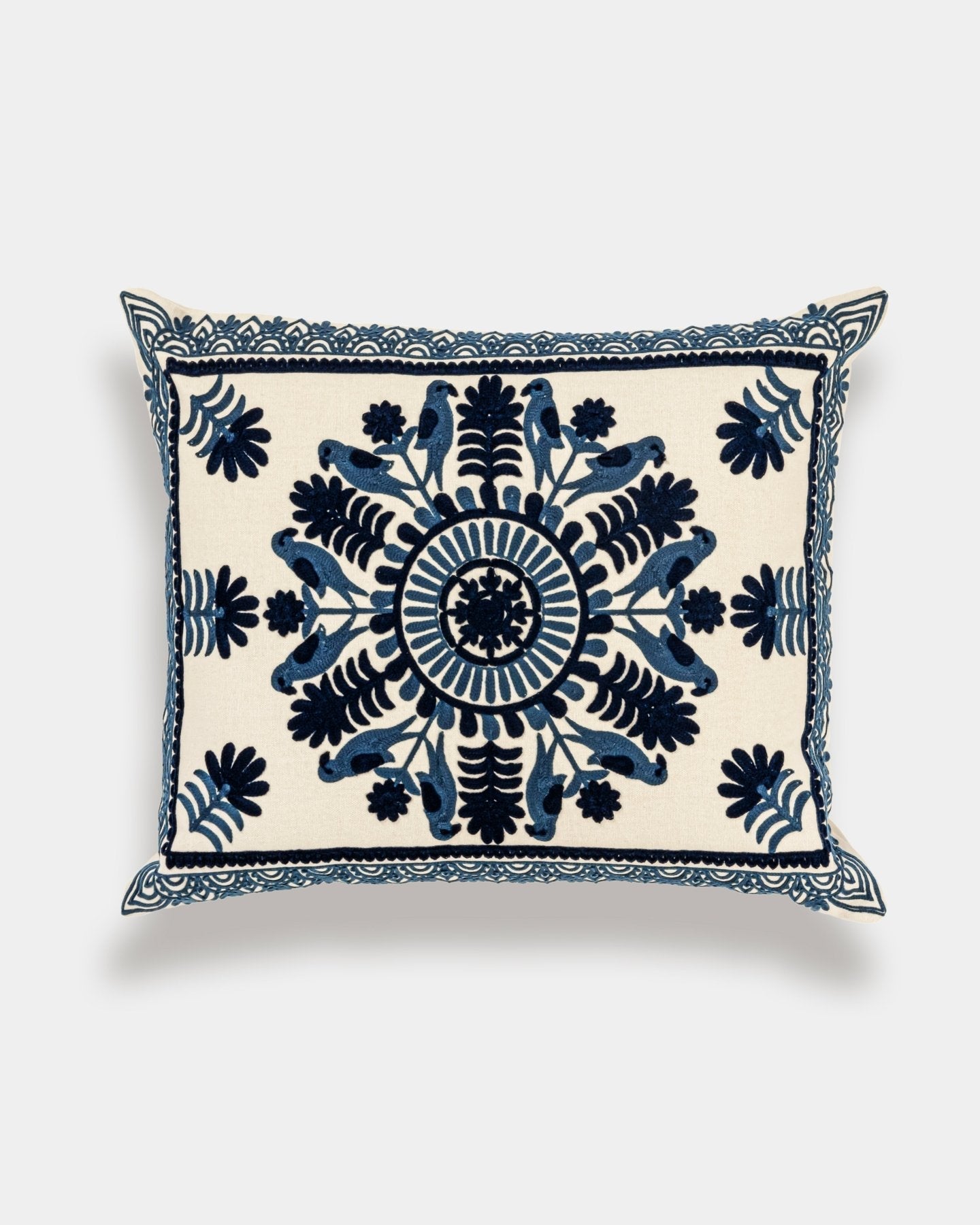 Navy Suzani Pillow Cover Fauna 16x20" - Marble Lotus - Navy Suzani Pillow Cover Fauna 16x20" - Marble Lotus - Suzani Pillow | Blue Pillow Cover Fauna 16x20" | Made in Jaipur