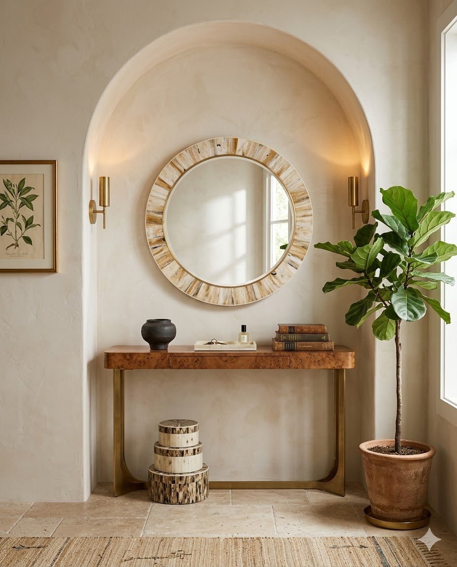 Niva Round Mirror - Marble Lotus - Niva Round Mirror