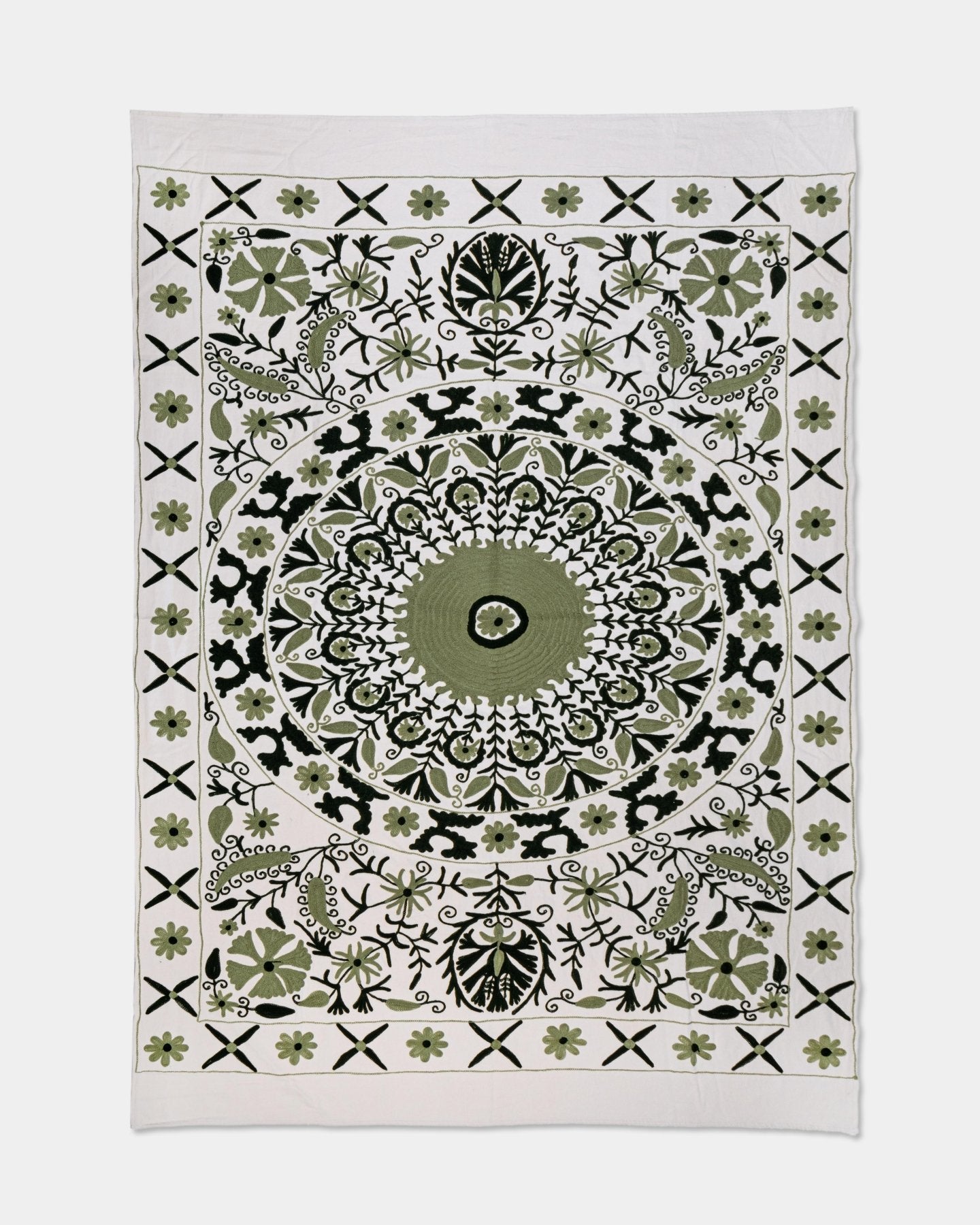 Olive Suzani Tapestry Throw 60x90" - Marble Lotus - Olive Suzani Tapestry Throw 60x90"