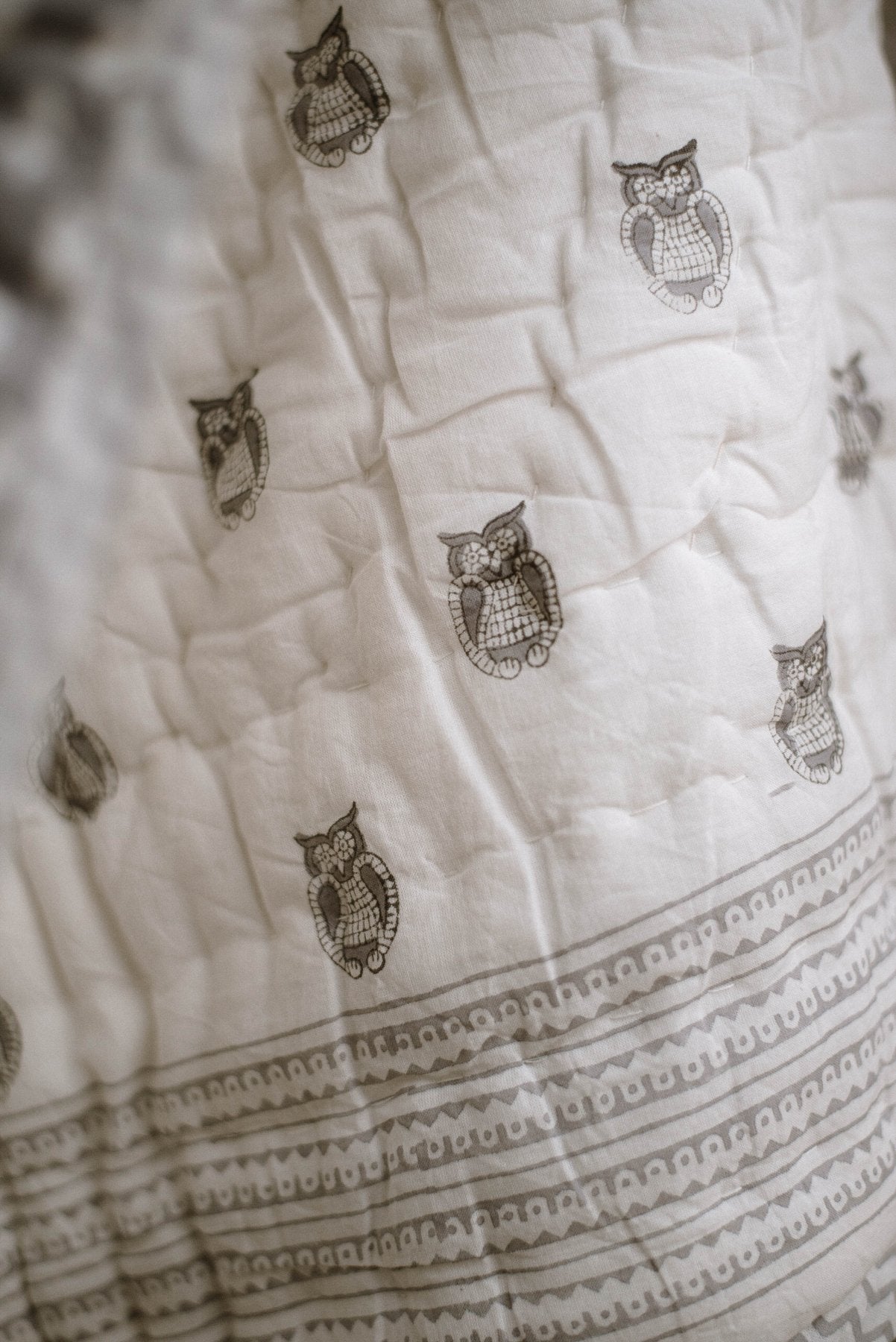 Owl Block Printed Kids Quilt - Marble Lotus - Owl Block Printed Kids Quilt