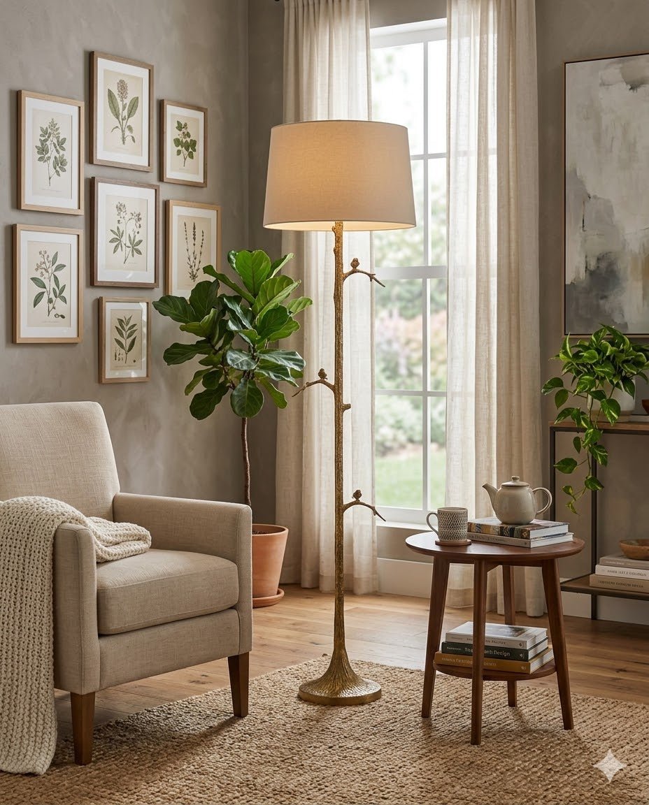 Piaf Brass Floor Lamp - Marble Lotus - Piaf Brass Floor Lamp