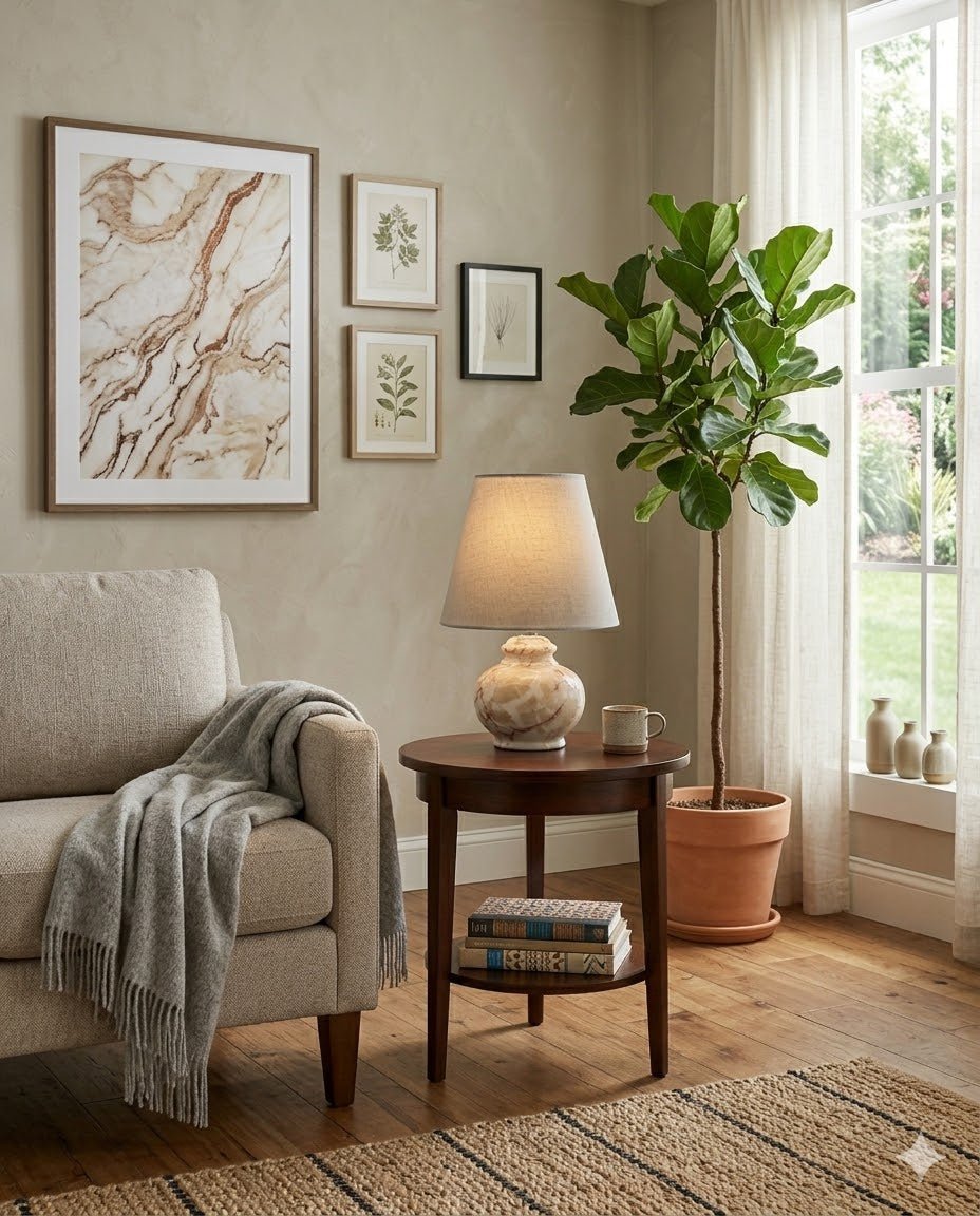 Piccolo Tan Mini Table Lamp - Marble Lotus - Piccolo Tan Mini Table Lamp