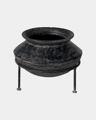 Raat Clay Pot (10"x8") - Marble Lotus - Raat Clay Pot (10"x8") - Marble Lotus - Clay Pot with Iron Stand 11