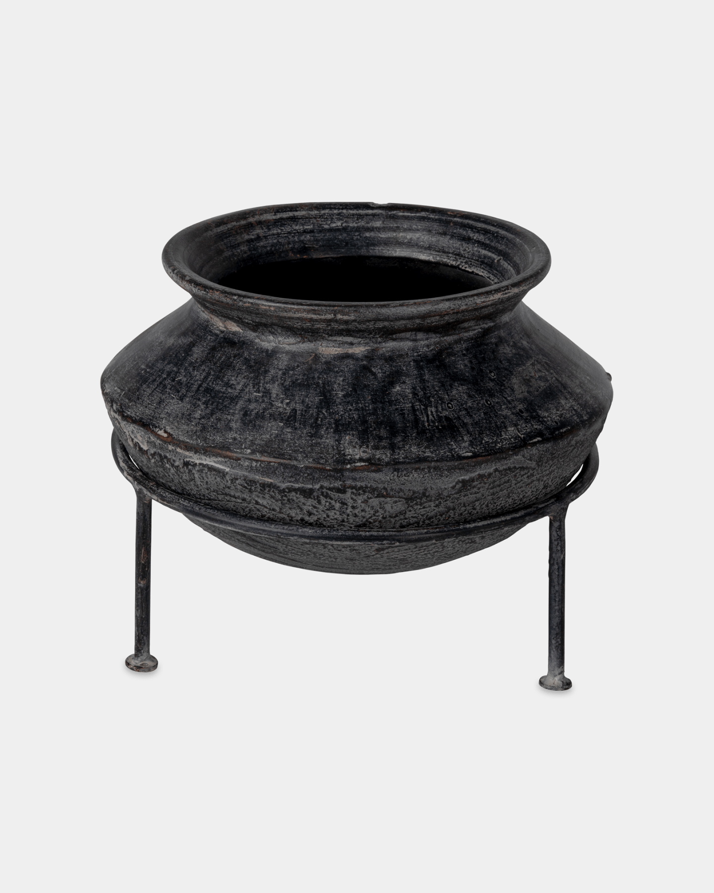 Raat Clay Pot (10"x8") - Marble Lotus - Raat Clay Pot (10"x8") - Marble Lotus - Clay Pot with Iron Stand 11