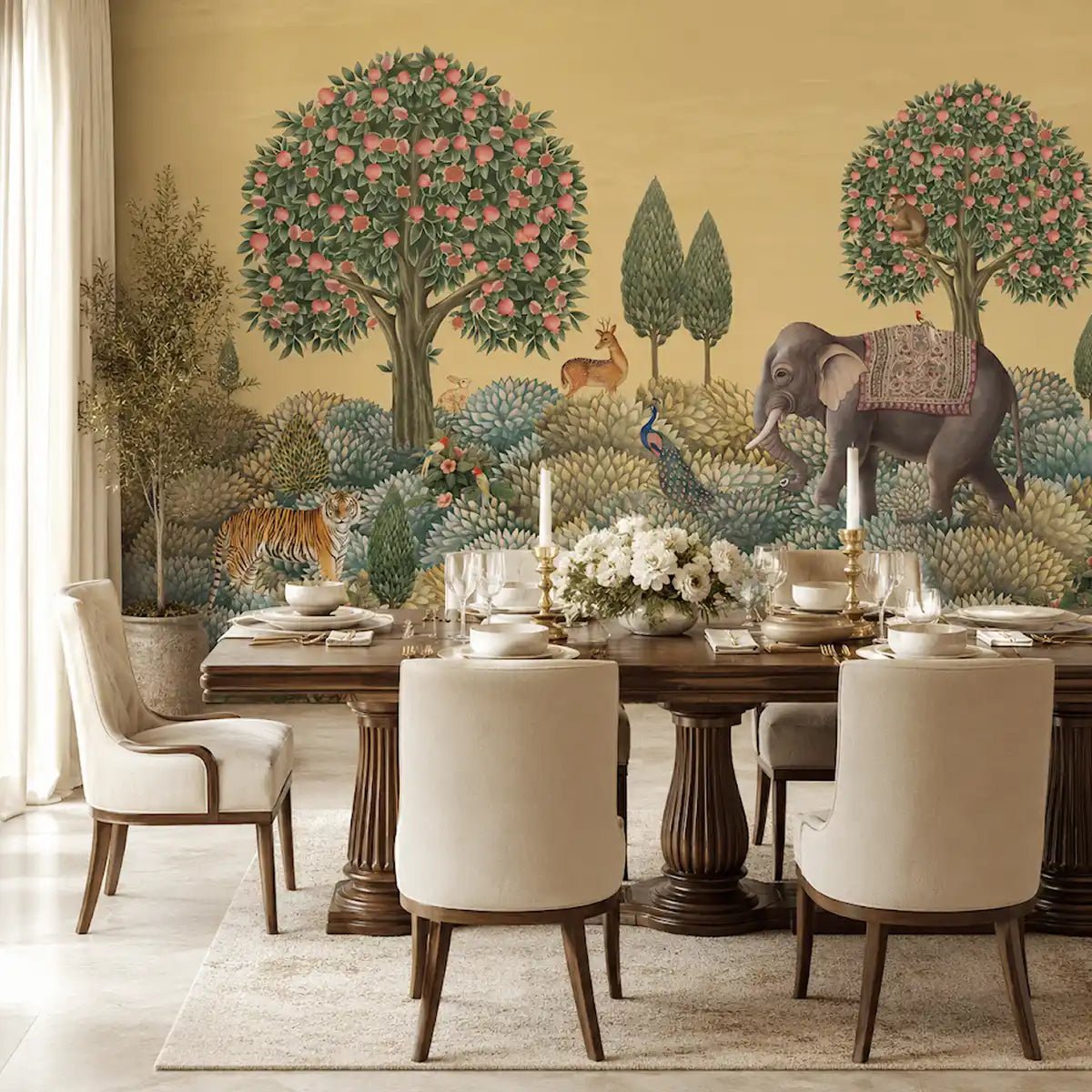 Rajasi Van, Indian Design Wallpaper Mustard - Marble Lotus - Rajasi Van, Indian Design Wallpaper Mustard