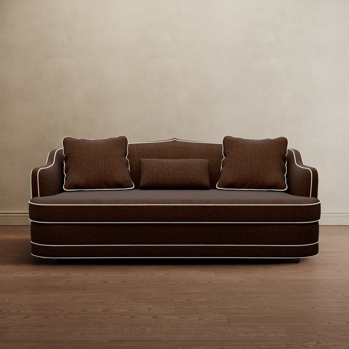 Dark Brown Velvet Custom Raj Sofa Elegance | Marble Lotus