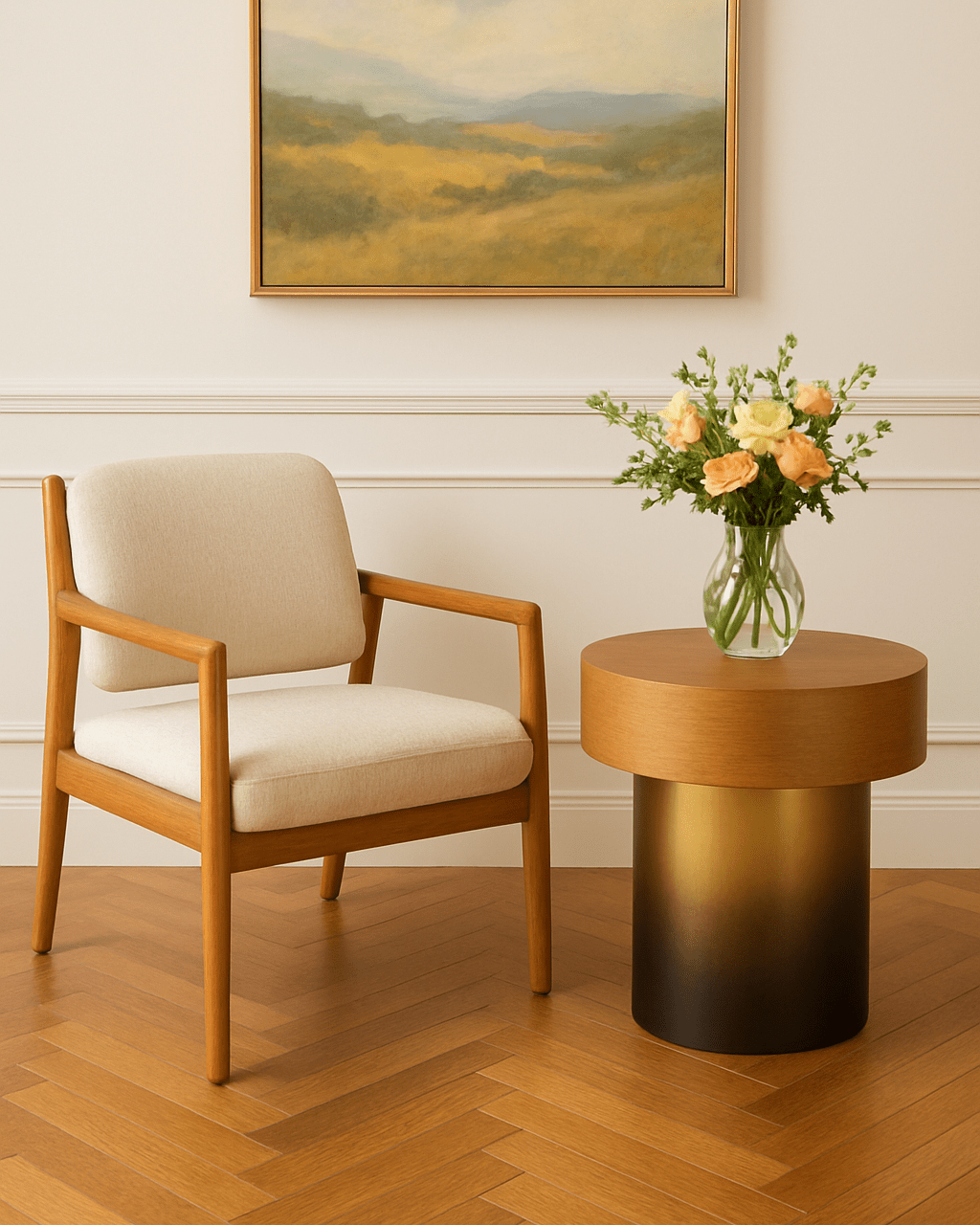 Russula Gold Oak Side Table - Marble Lotus - Russula Gold Oak Side Table